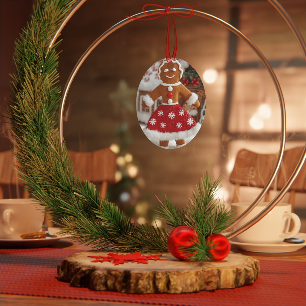 Gingerbread Girl Metal Ornament - Festive Christmas Tree Decoration
