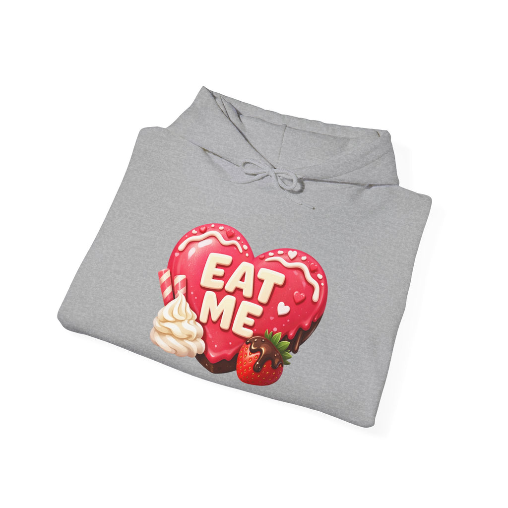 Eat Me Heart Graphic Hoodie — Strawberry Cream Dessert Design