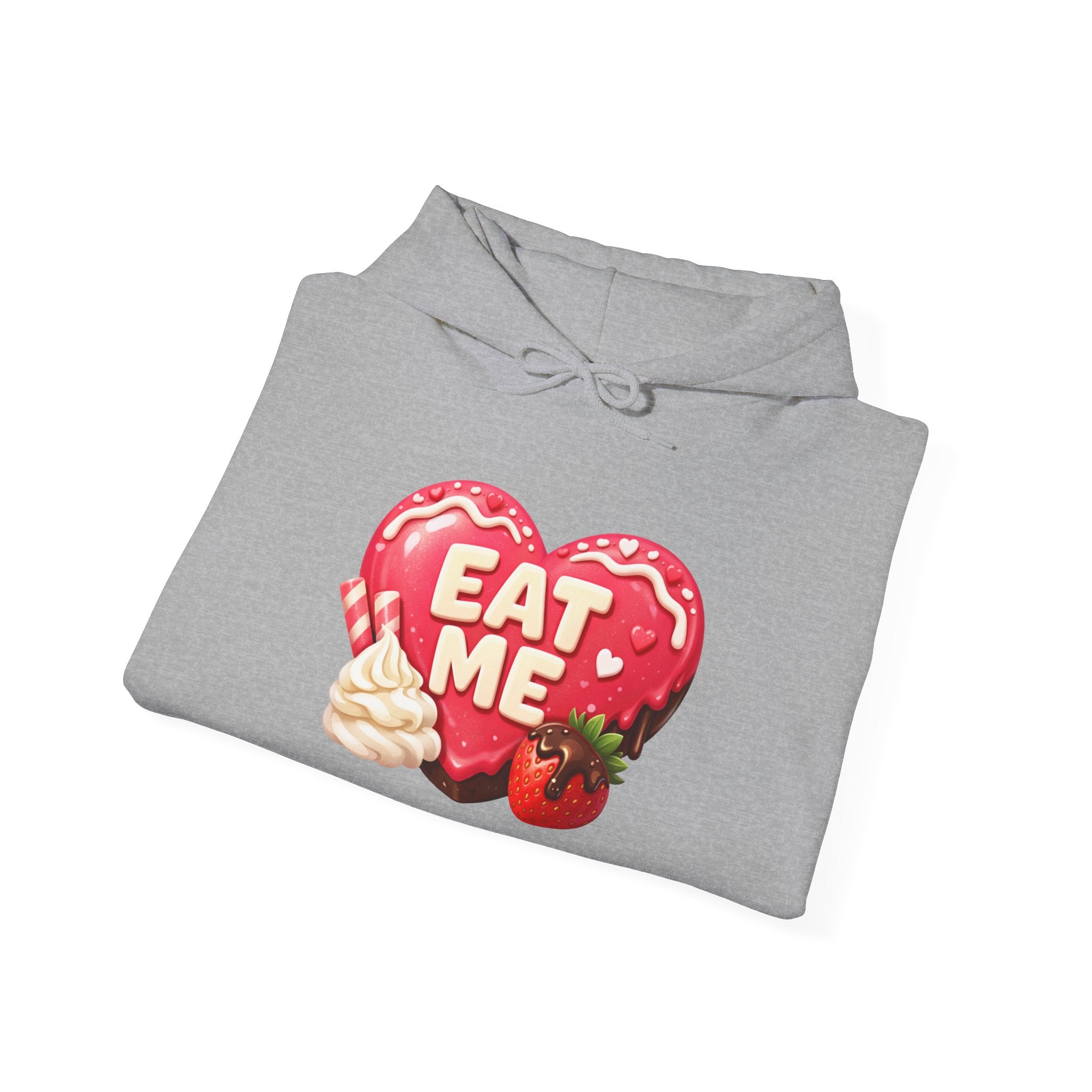 Eat Me Heart Graphic Hoodie — Strawberry Cream Dessert Design