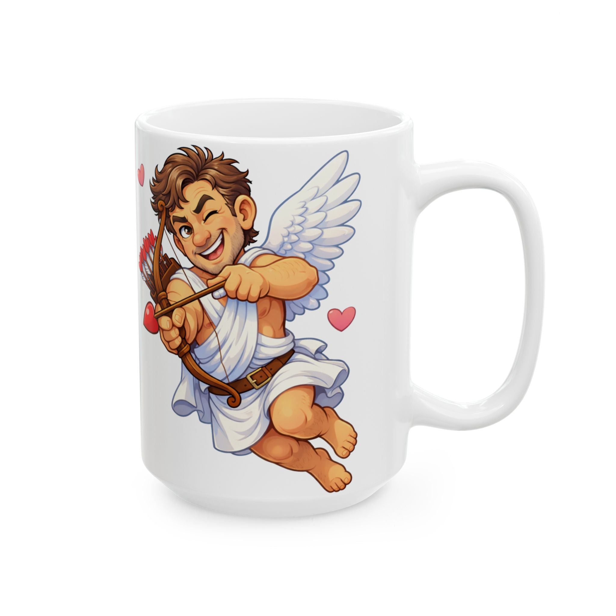 Valentine's Day Cupid Cartoon Ceramic Mug — Hearts Design (11oz & 15oz)