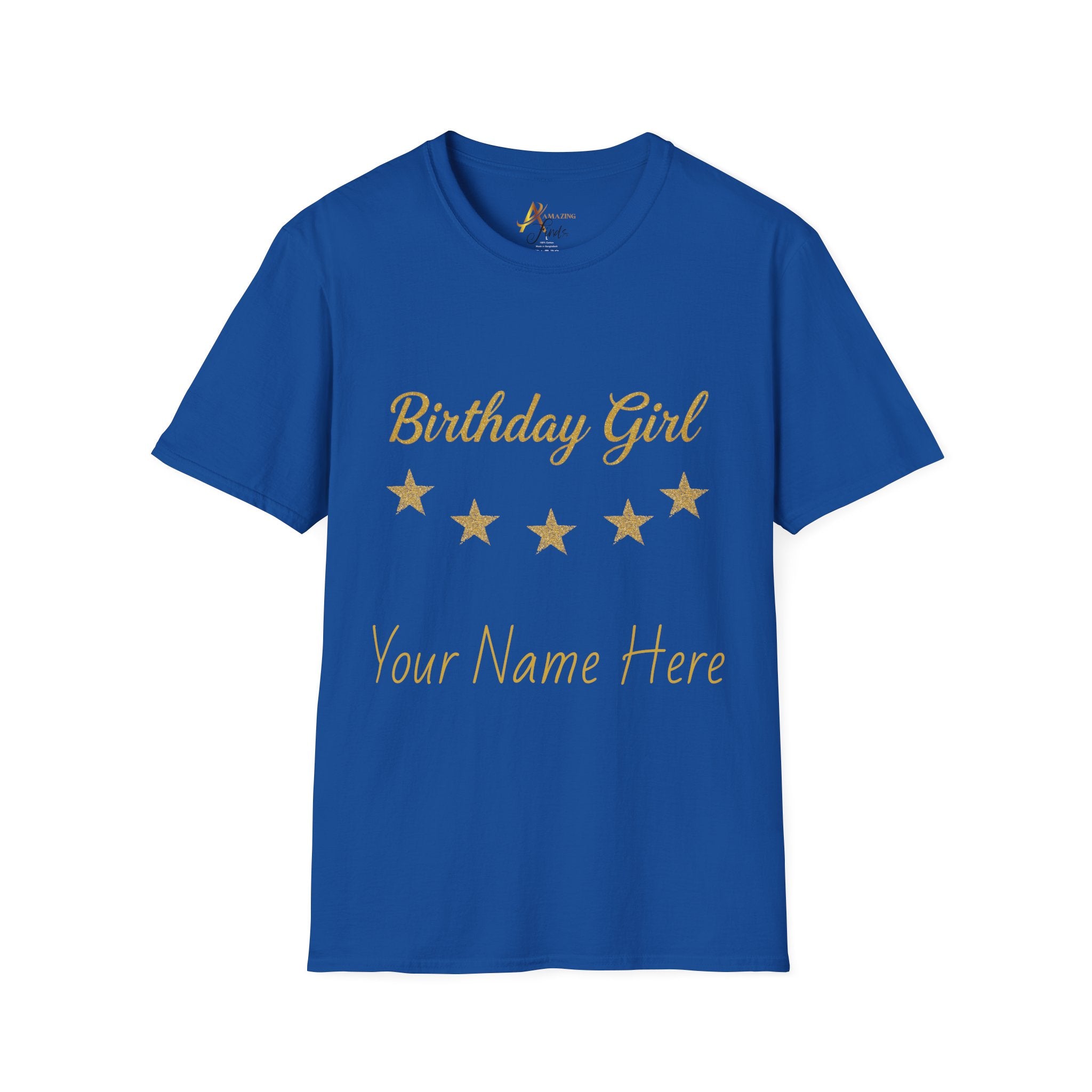 Birthday Girl T‑Shirt — Personalized 'Your Name Here' Gold Stars Tee