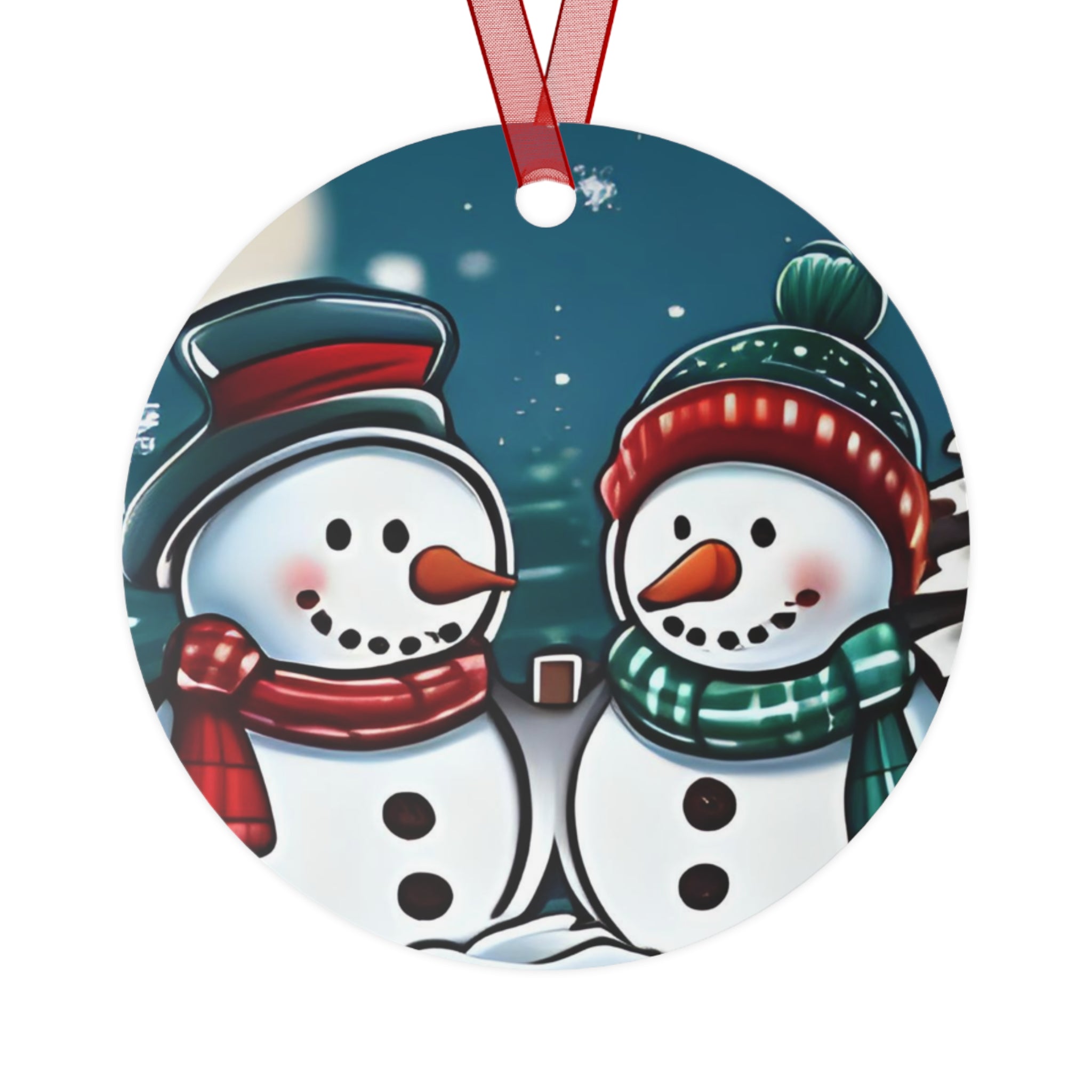 Snowman Couple Metal Ornament — Cute Holiday Christmas Tree Decoration