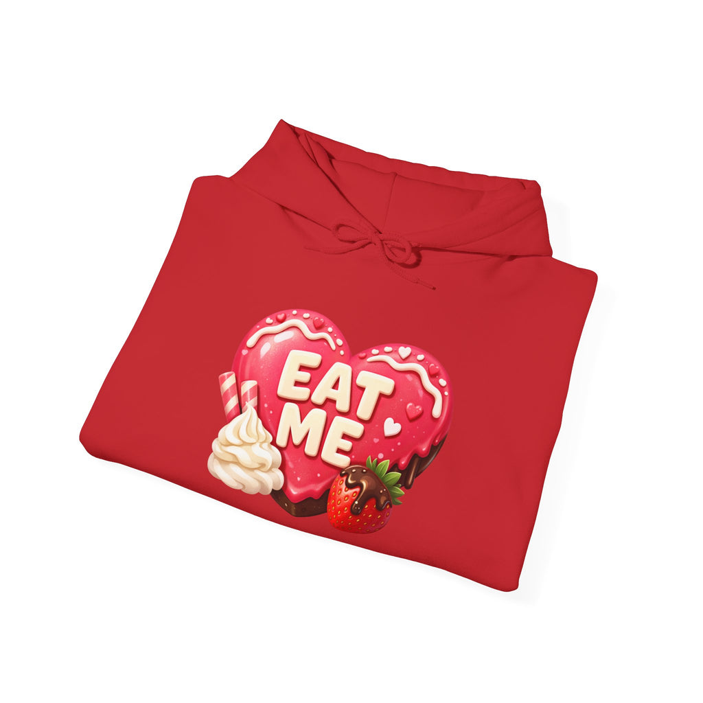 Eat Me Heart Graphic Hoodie — Strawberry Cream Dessert Design