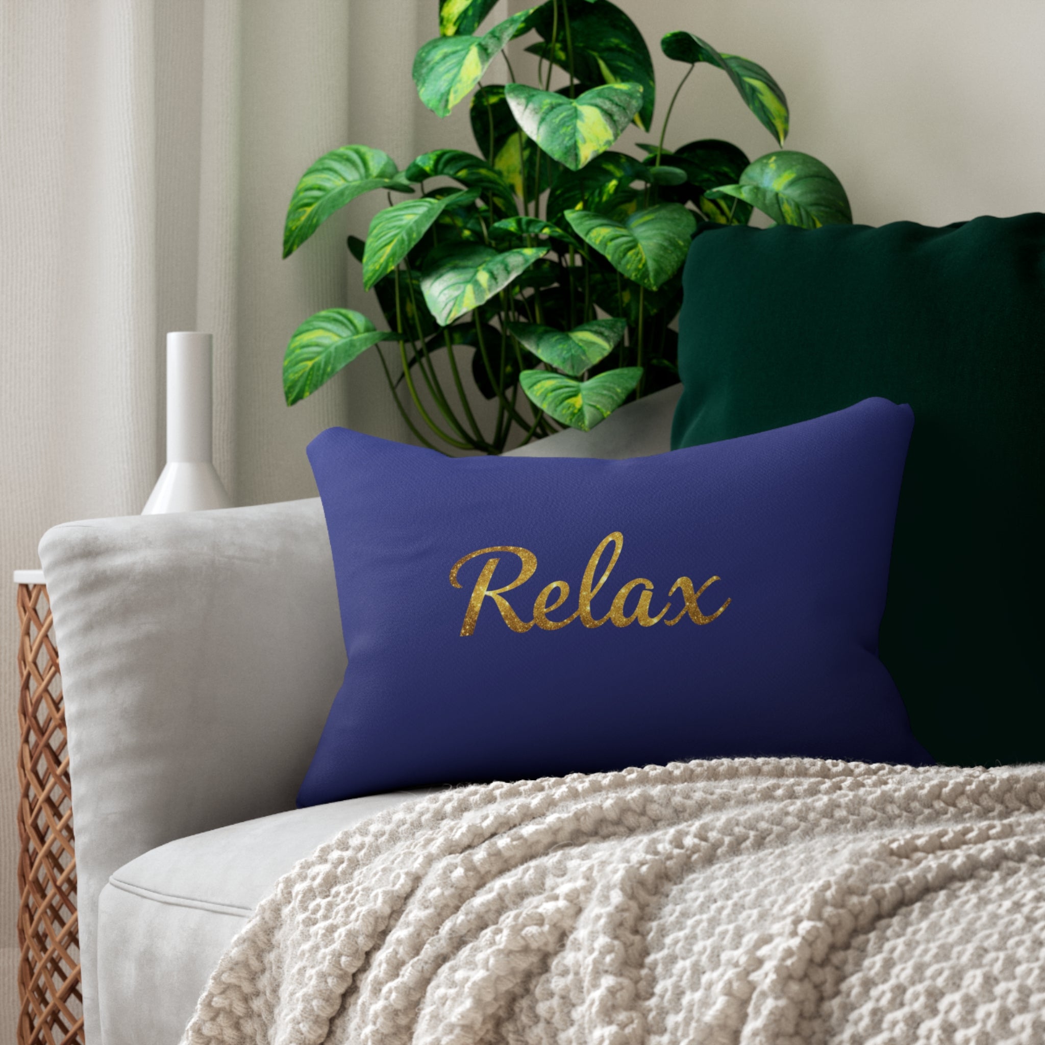 Relax Lumbar Pillow — Navy & Gold Decorative Accent Pillow for Living Room, Bedroom, Spa