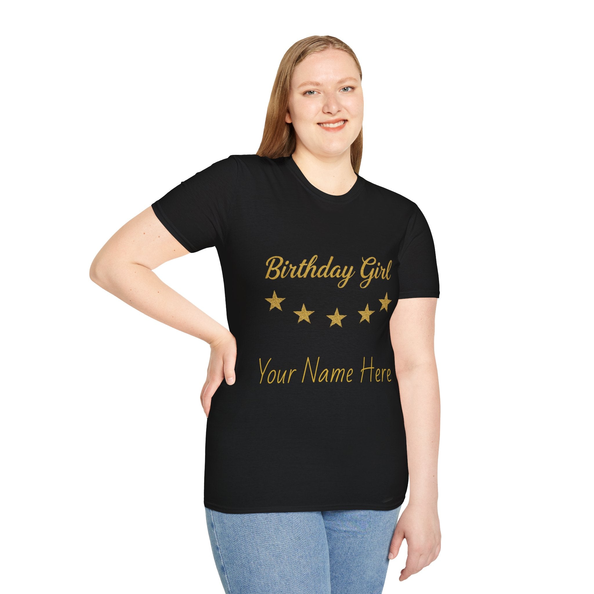 Birthday Girl T‑Shirt — Personalized 'Your Name Here' Gold Stars Tee