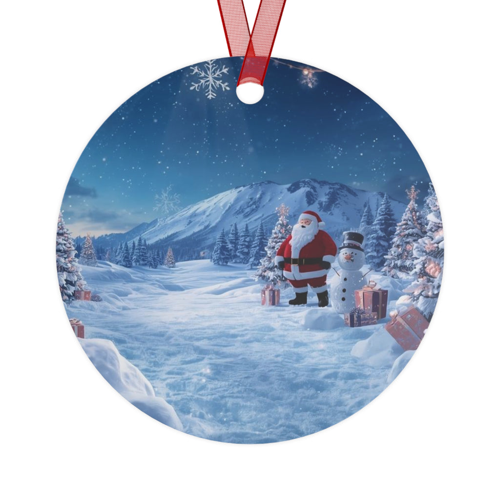 Bell Metal Ornament — Santa in Snowy Mountain Scene Christmas Decoration