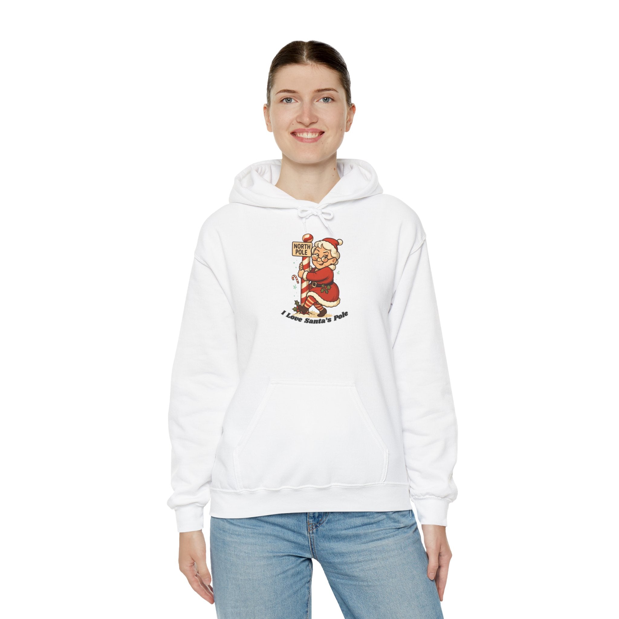 Adult Themed Mrs. Clause Hoodie - 'I Love Santa's Pole' Christmas Attire