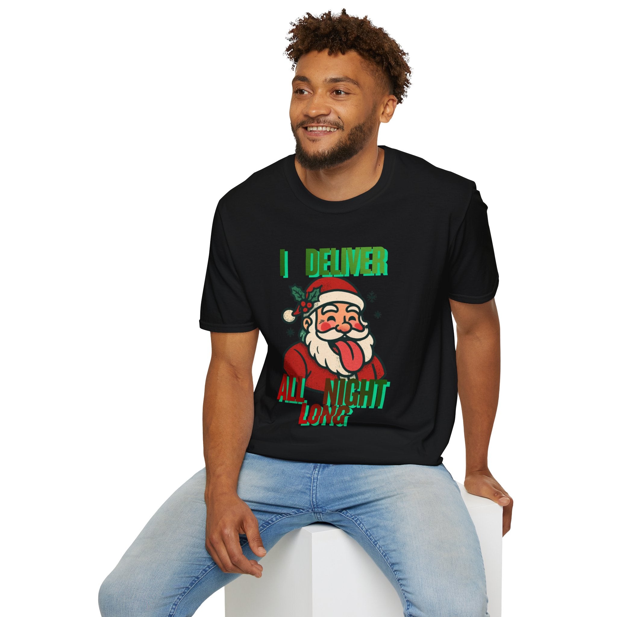 Adult Themed Santa T-Shirt - 'I Deliver All Night Long' Christmas Attire