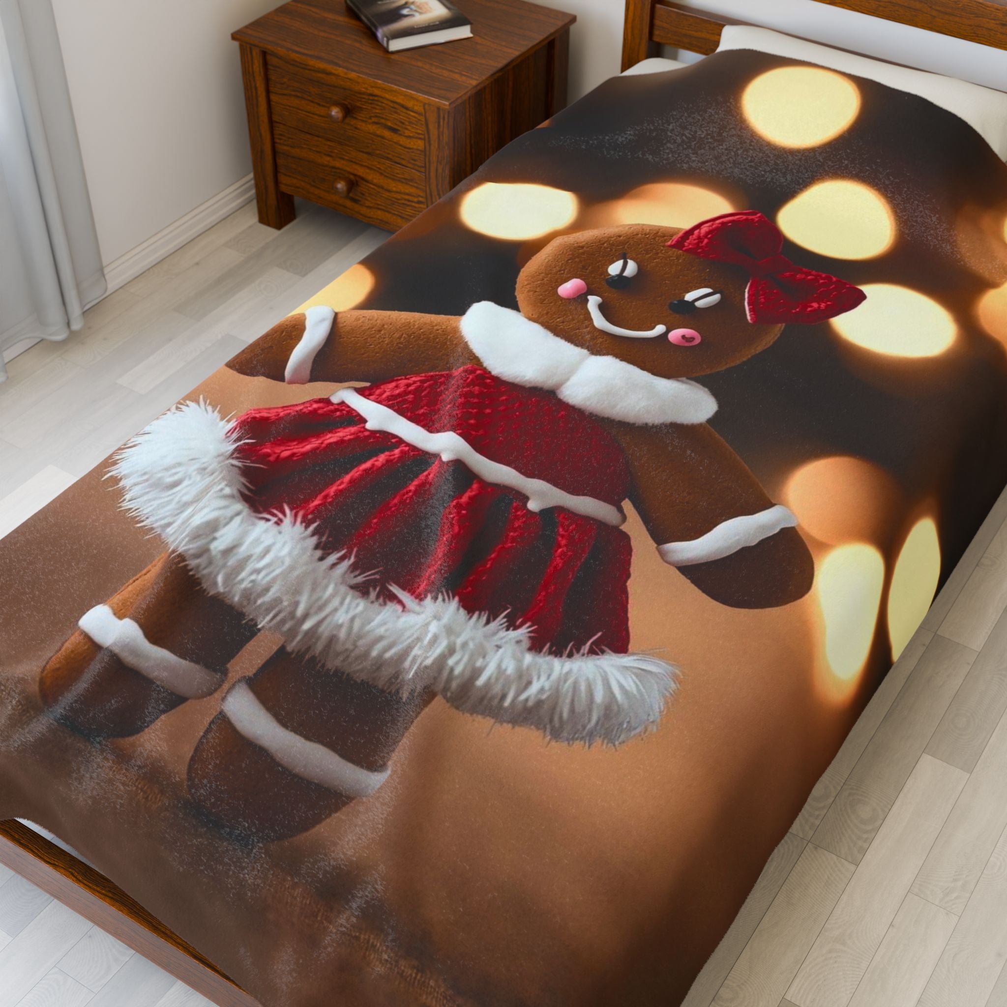 Gingerbread Girl Holiday Plush Blanket — Velveteen Christmas Throw