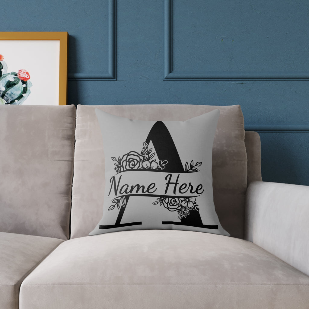 Personalized Monogram Pillow Cover - Floral Initial Accent (Name Here)