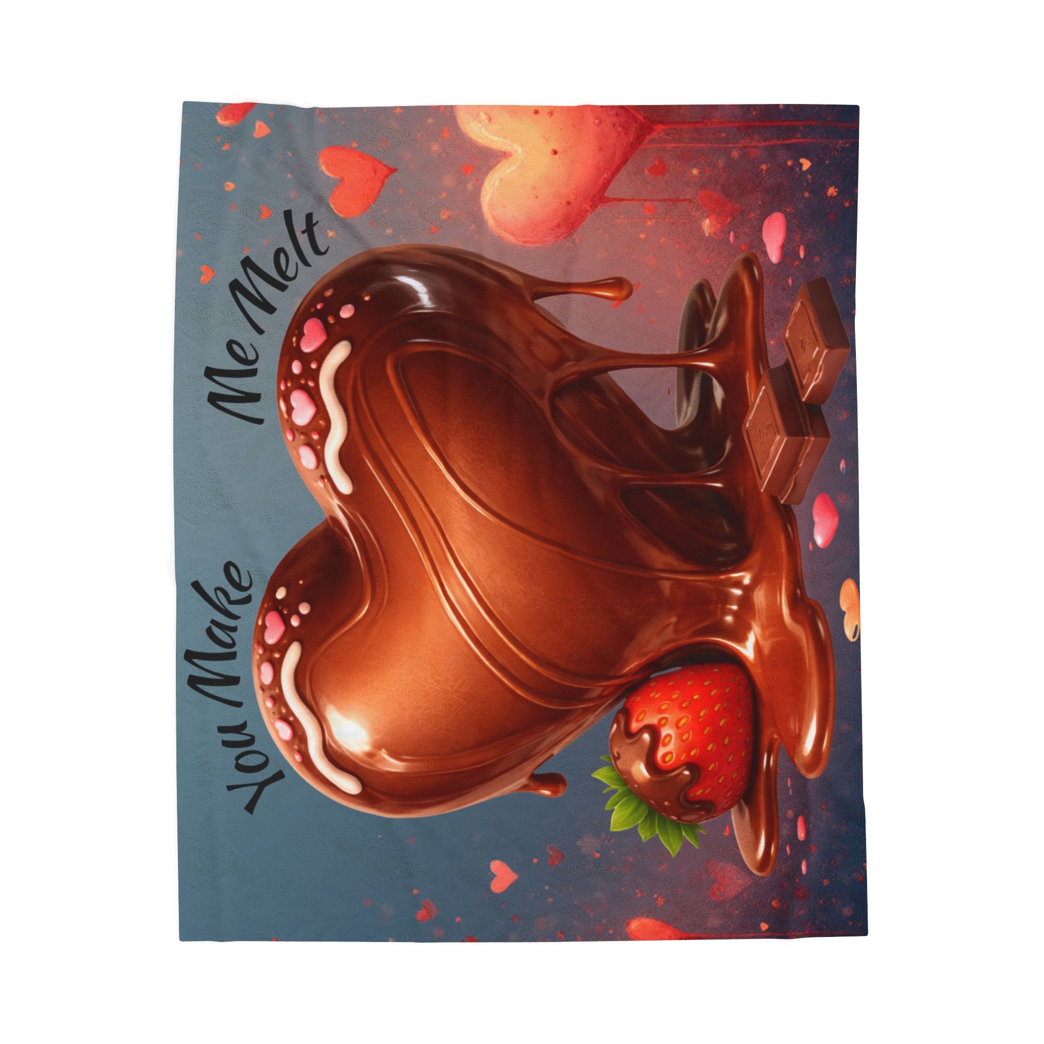 You Make Me Melt Chocolate Heart & Strawberry Velveteen Plush Blanket