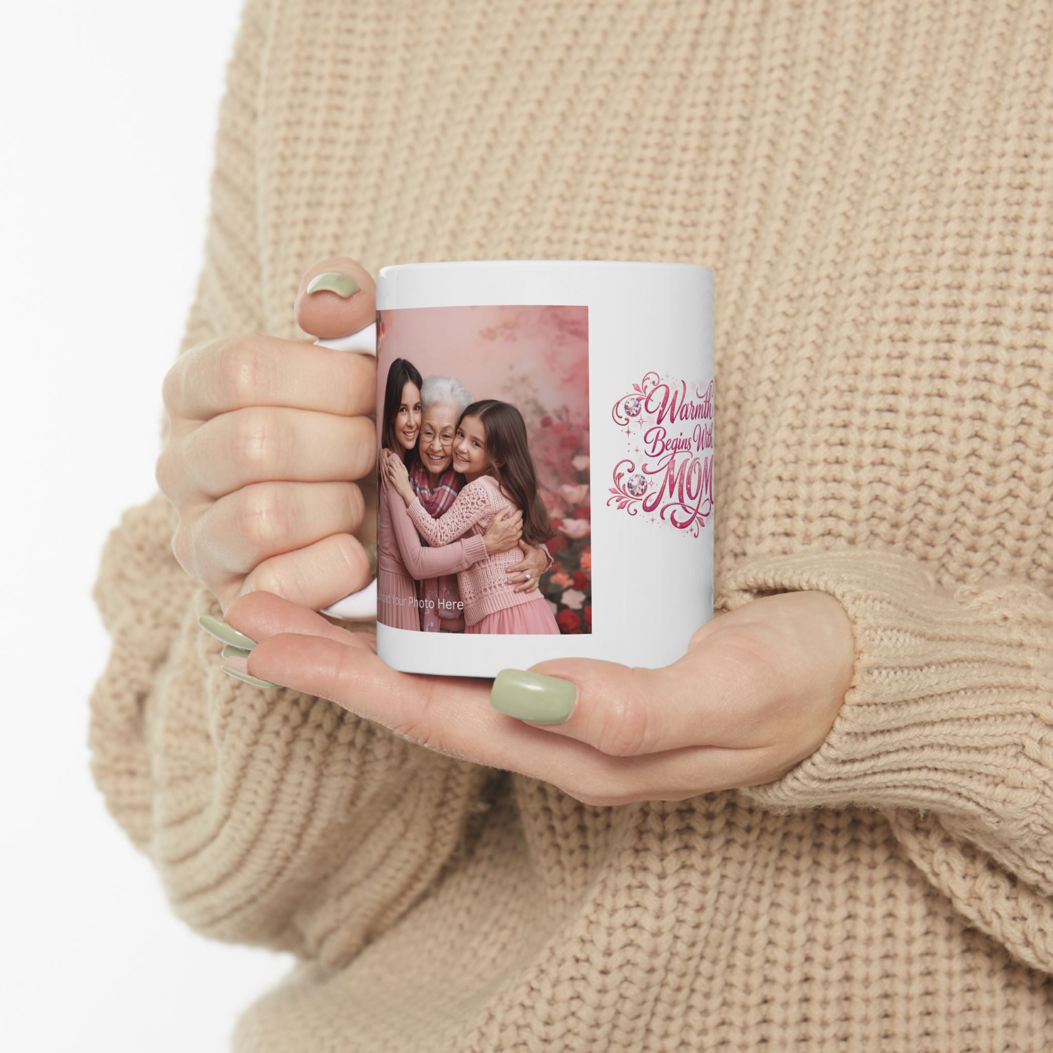 Warmth Begins With Mom Ceramic Mug — Mother's Day Floral Coffee Cup (11oz/15oz)