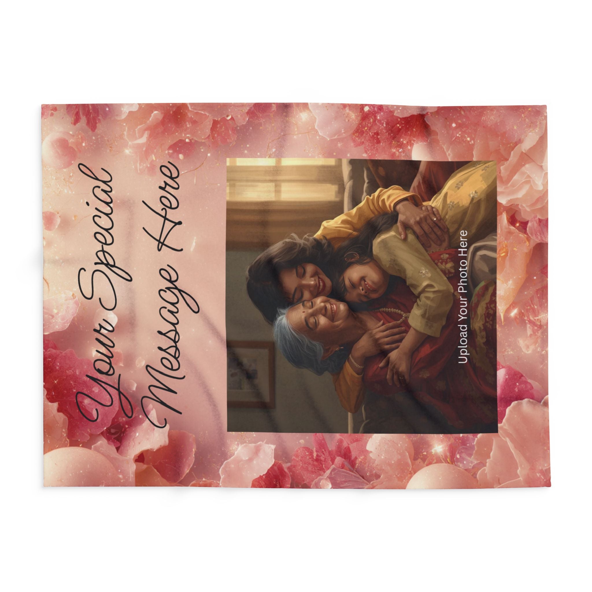 Personalized Photo Fleece Blanket — "Your Special Message Here" Floral Memorial Gift