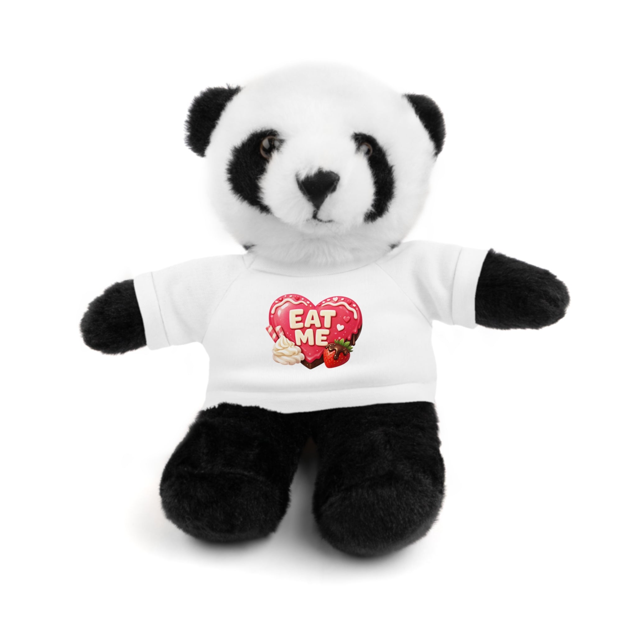 "EAT ME" Heart Tee Plush — Cute Brown Teddy, Sheep, Panda or Jaguar Stuffed Animal Gift