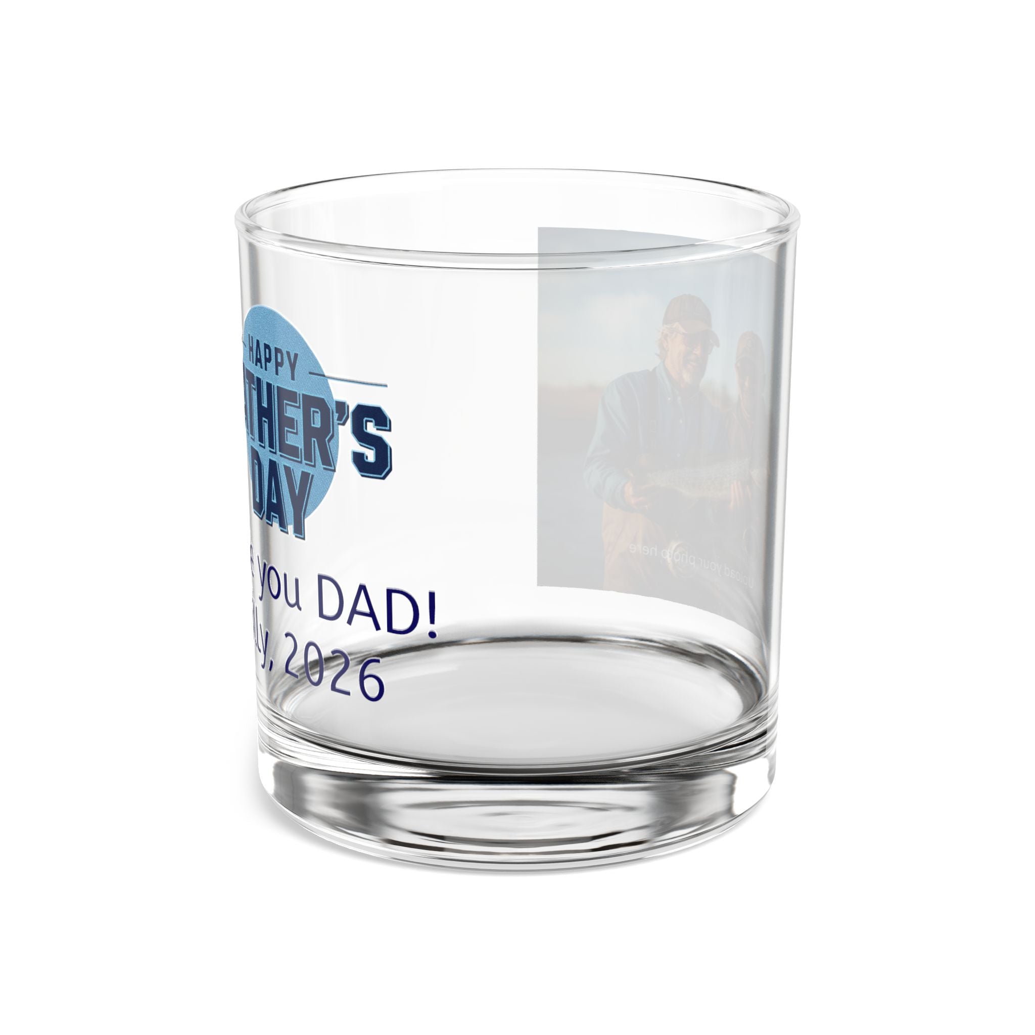 Father's Day Photo Rocks Glass — Personalized 10oz Whiskey Glass (Love You Dad, Custom Name & Year)