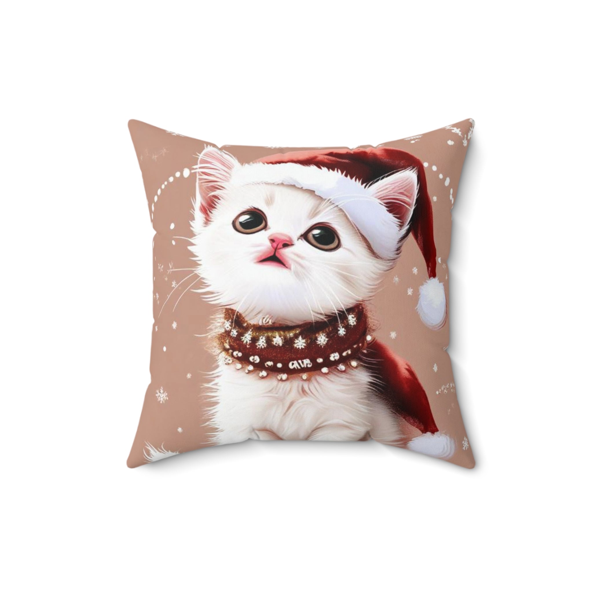 Christmas Kitten Throw Pillow — Cute Cat in Santa Hat Holiday Decor