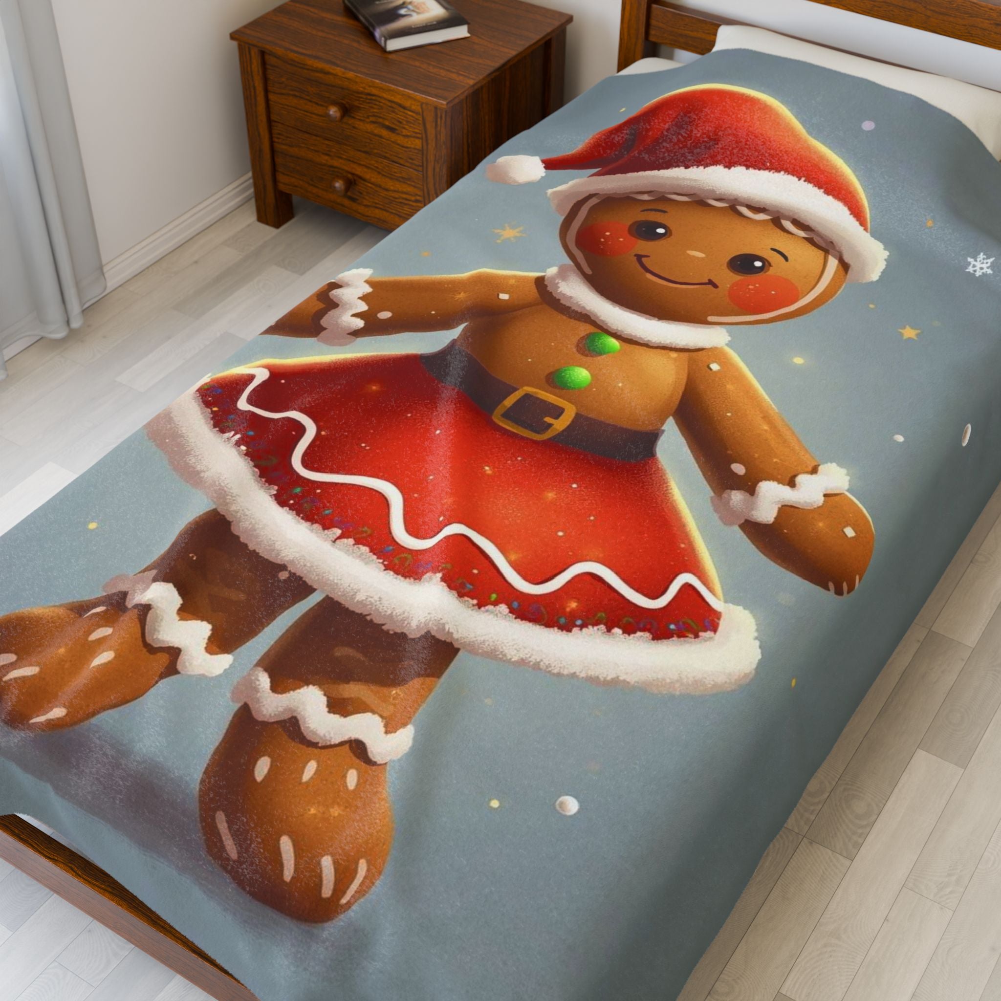 Gingerbread Girl Christmas Plush Blanket — Cute Holiday Velveteen Throw