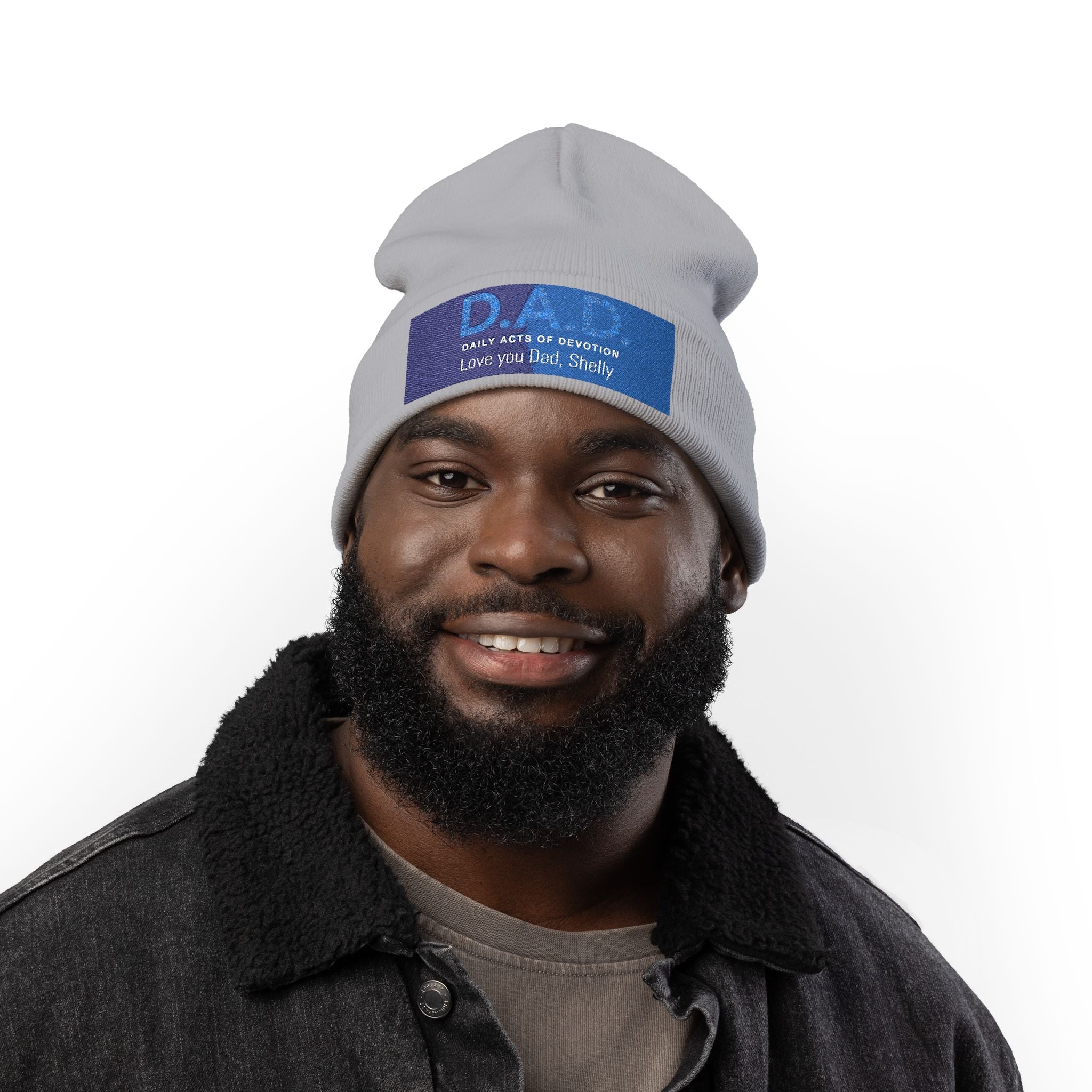 Embroidered 'D.A.D. Daily Acts of Devotion' Knit Beanie — Personalized Love You Dad Winter Hat