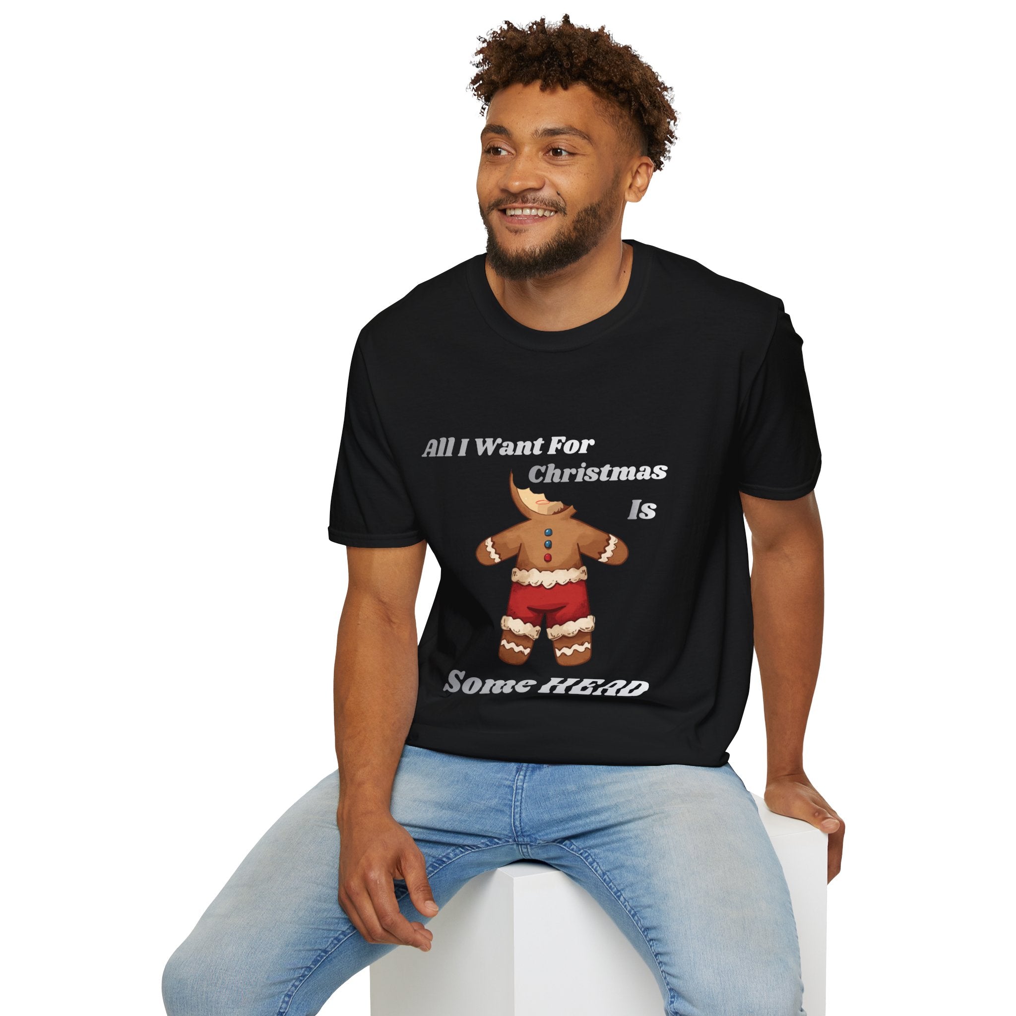 Adult Themed Gingerbread Man T-Shirt - 'All I Want For Christmas Is Some Head' Christmas Attire