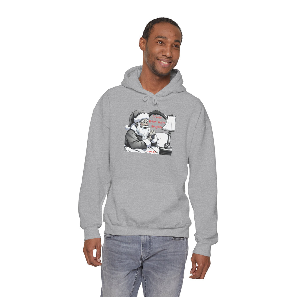 Adult Themed Santa In Bed Hoodie - 'I Come When You're Naughty' Christmas Attire