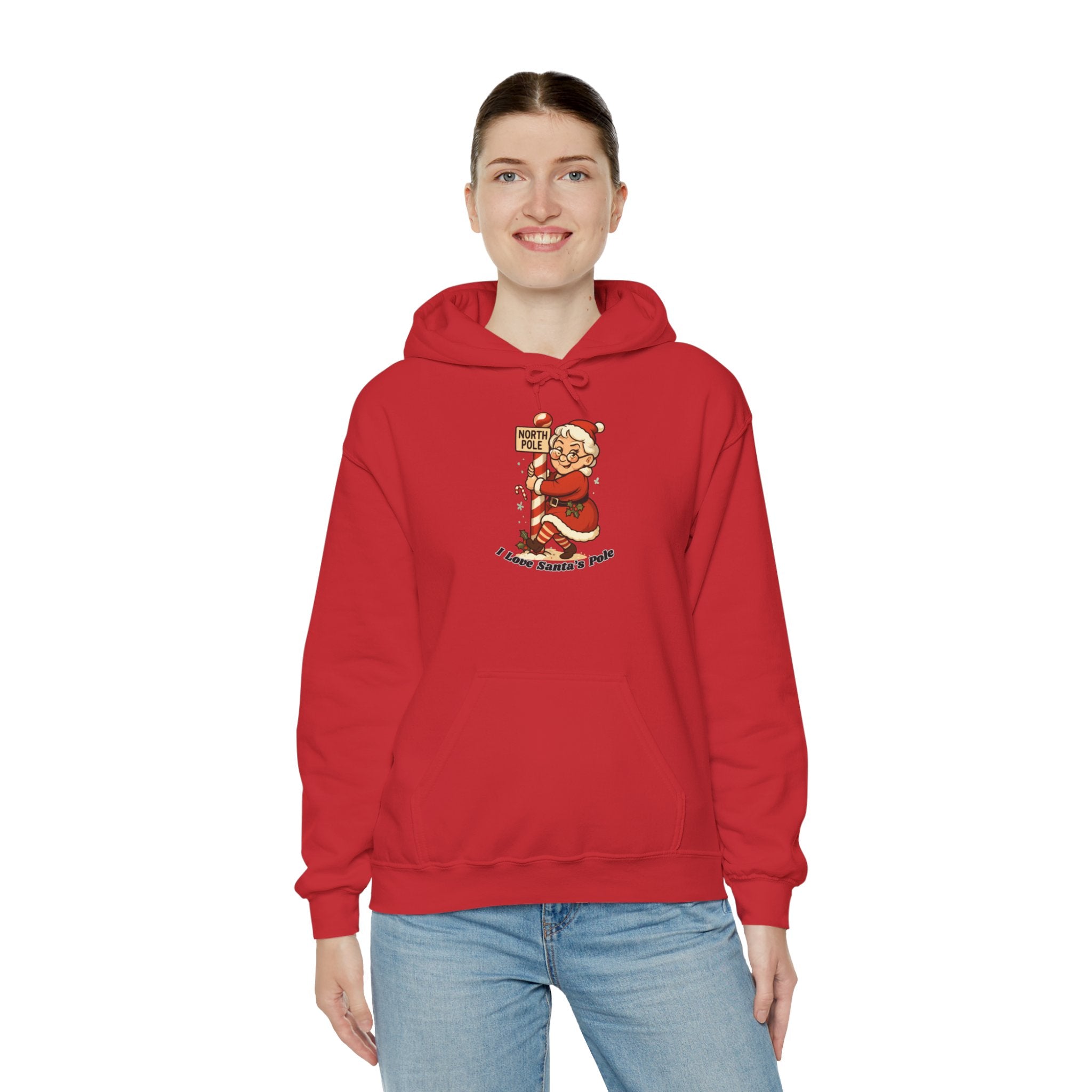 Adult Themed Mrs. Clause Hoodie - 'I Love Santa's Pole' Christmas Attire
