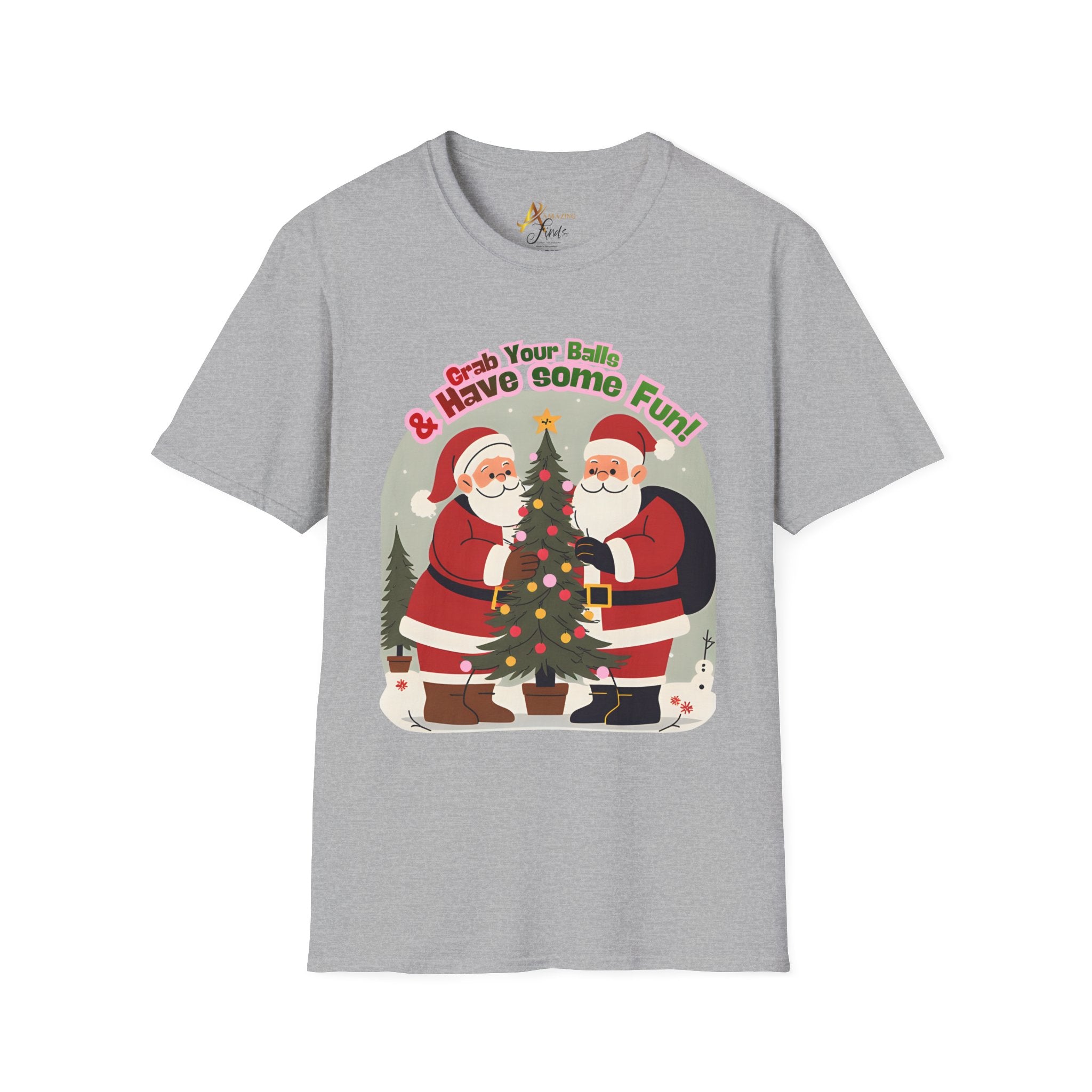 Adult Themed 2 Santa's Christmas T-Shirt — 'Grab Your Balls & Have Some Fun!'