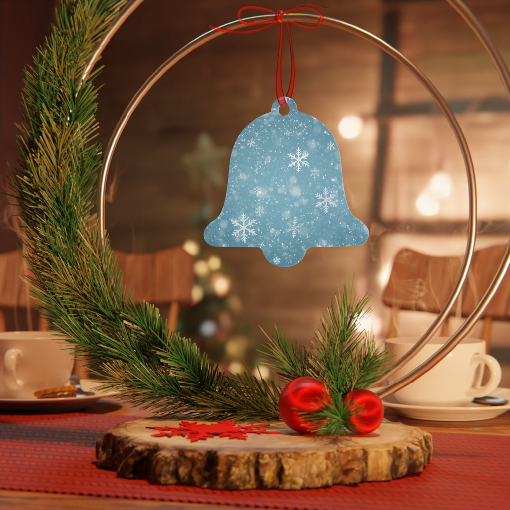 Snowflake Bell Metal Ornament — Blue Winter Holiday Christmas Decoration
