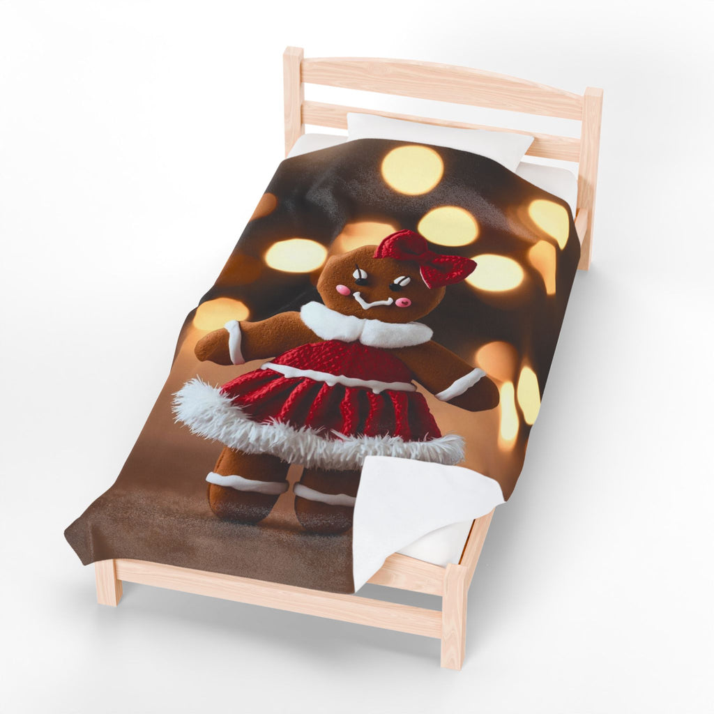Gingerbread Girl Holiday Plush Blanket — Velveteen Christmas Throw