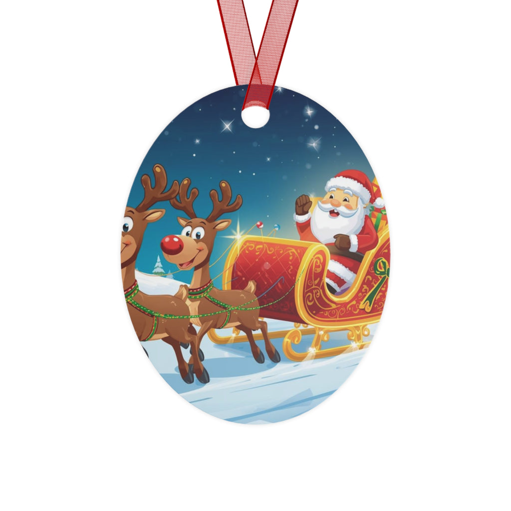 Santa Sleigh & Reindeer Metal Ornament — Christmas Tree Decoration