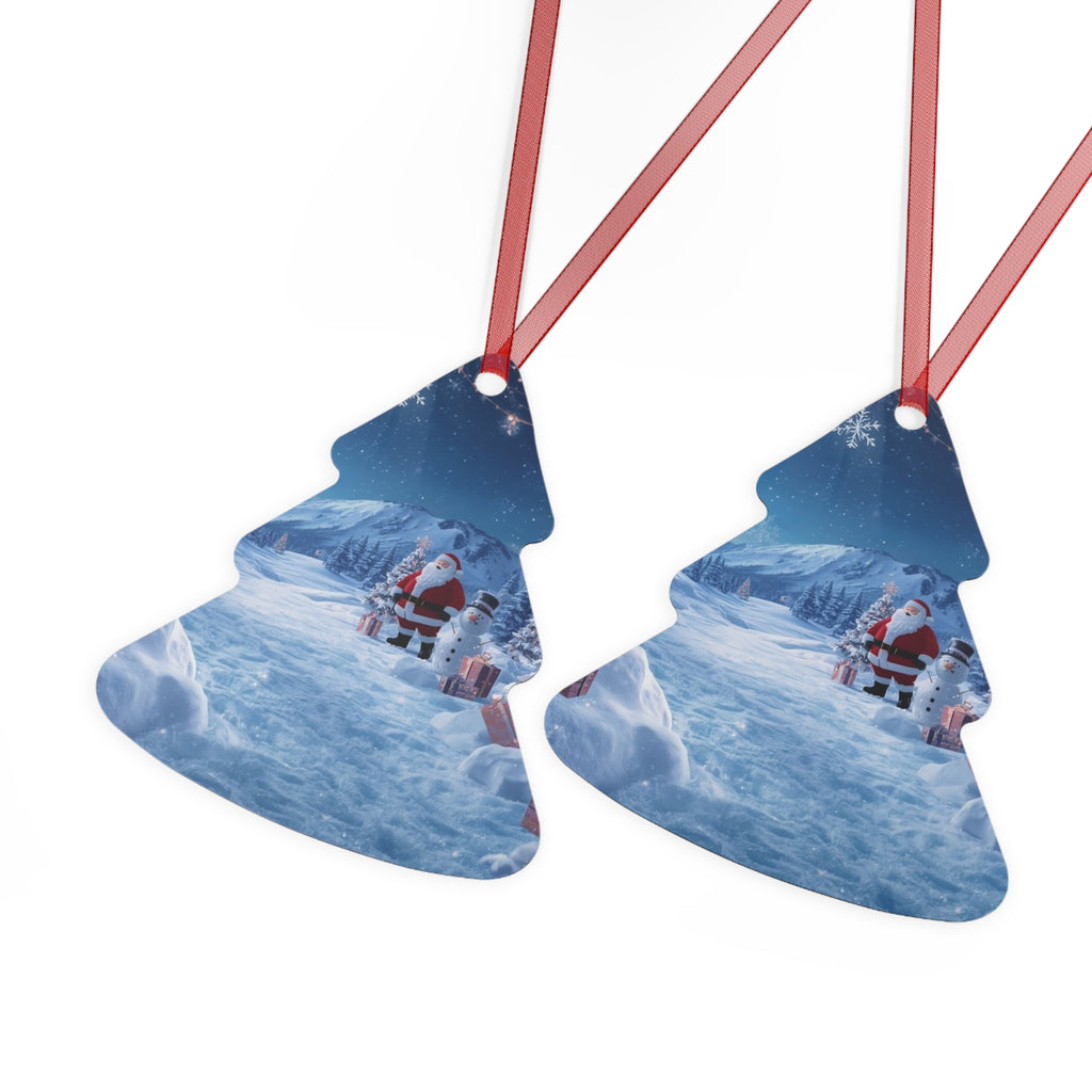 Bell Metal Ornament — Santa in Snowy Mountain Scene Christmas Decoration