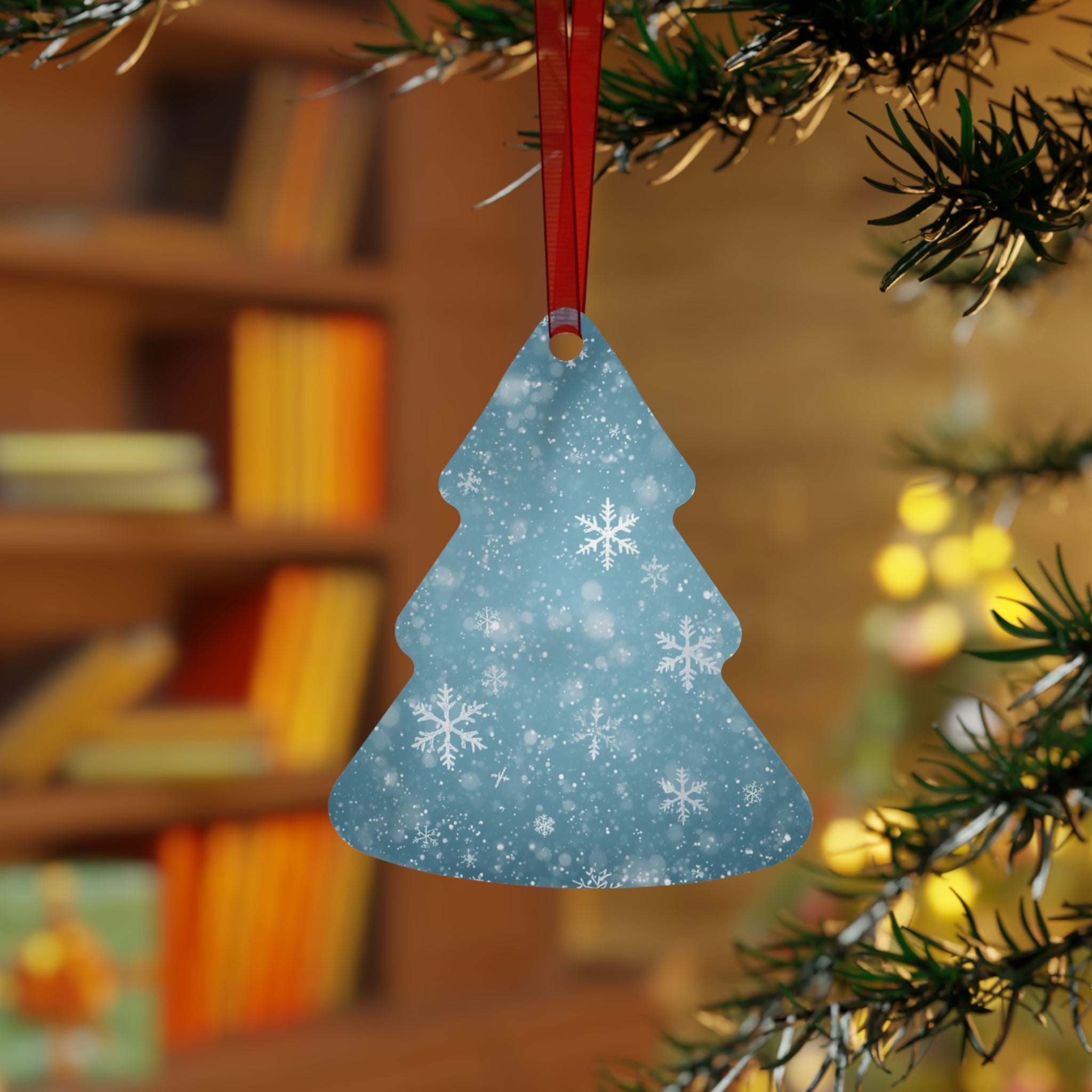 Snowflake Bell Metal Ornament — Blue Winter Holiday Christmas Decoration