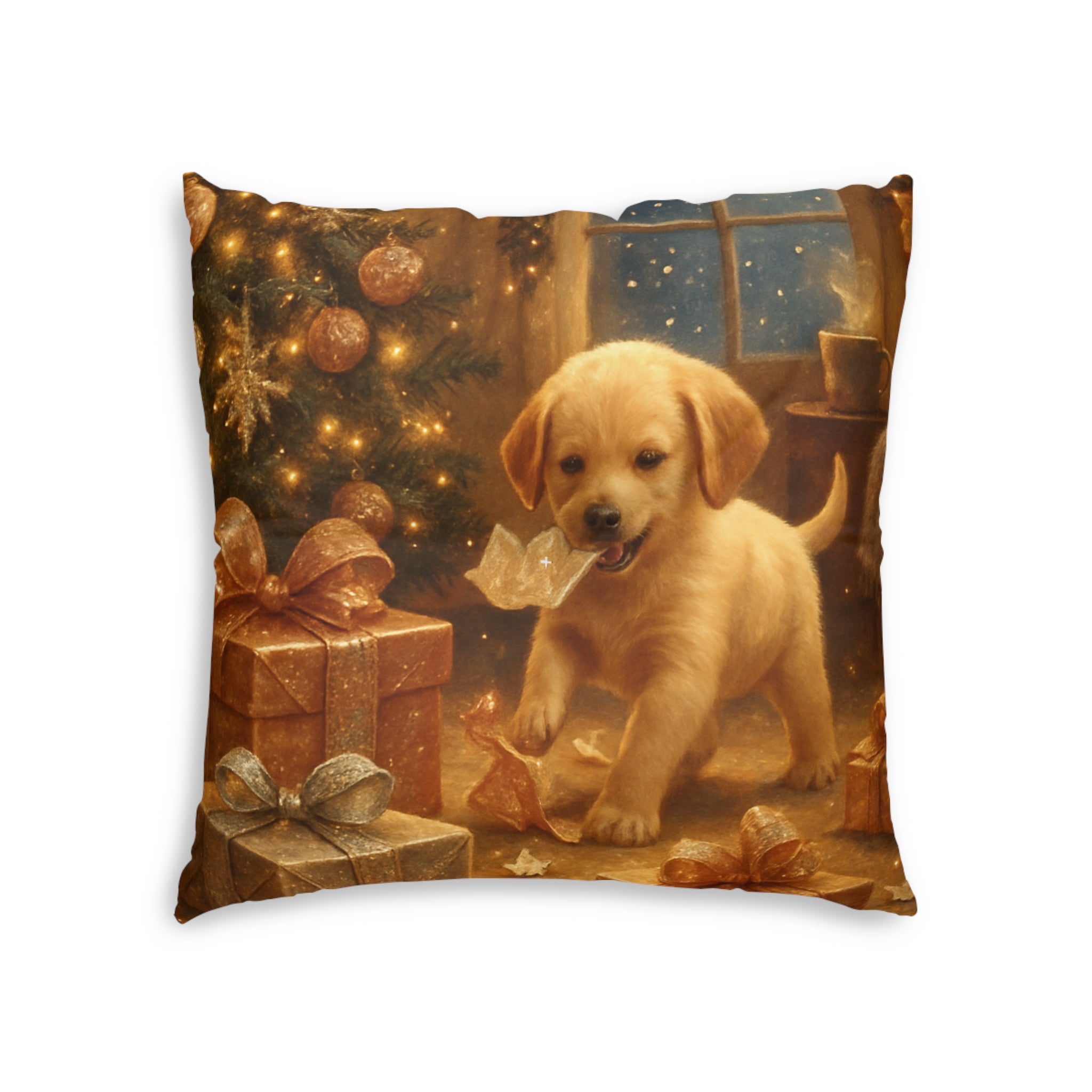Holiday Puppy Decorative Pillow — Cute Labrador Christmas Gift Pillow