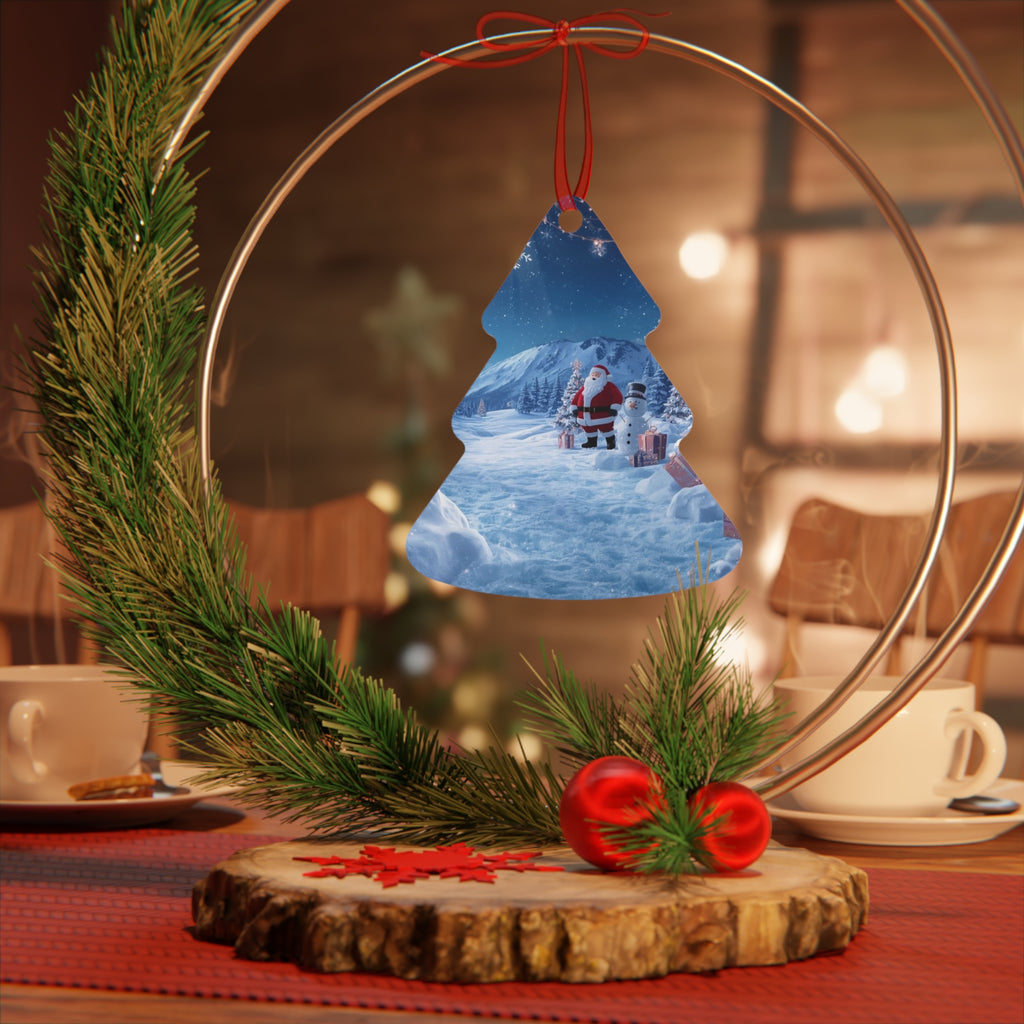 Bell Metal Ornament — Santa in Snowy Mountain Scene Christmas Decoration