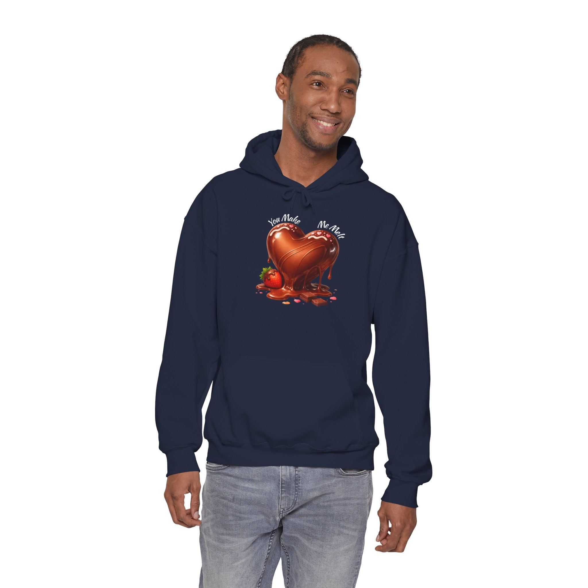 Chocolate-Dipped Heart Hoodie — Romantic Strawberry Valentine Sweatshirt