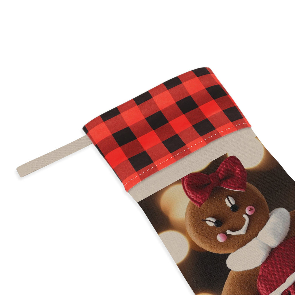 Gingerbread Girl Christmas Stocking with Buffalo Plaid Cuff