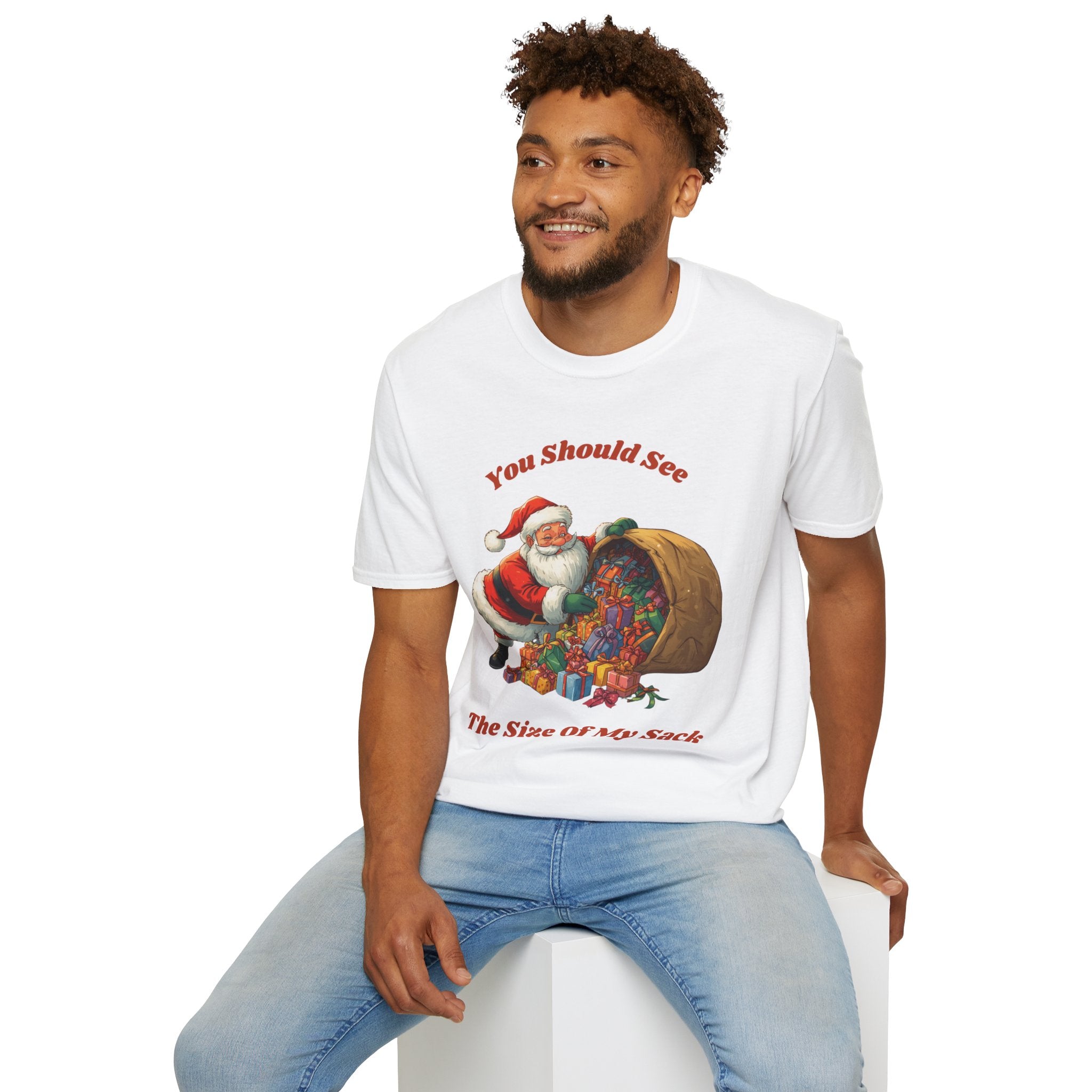 Adult Themed Santa with Sack T-Shirt - 'You Should See The Size Of My Sack' Christmas Attire