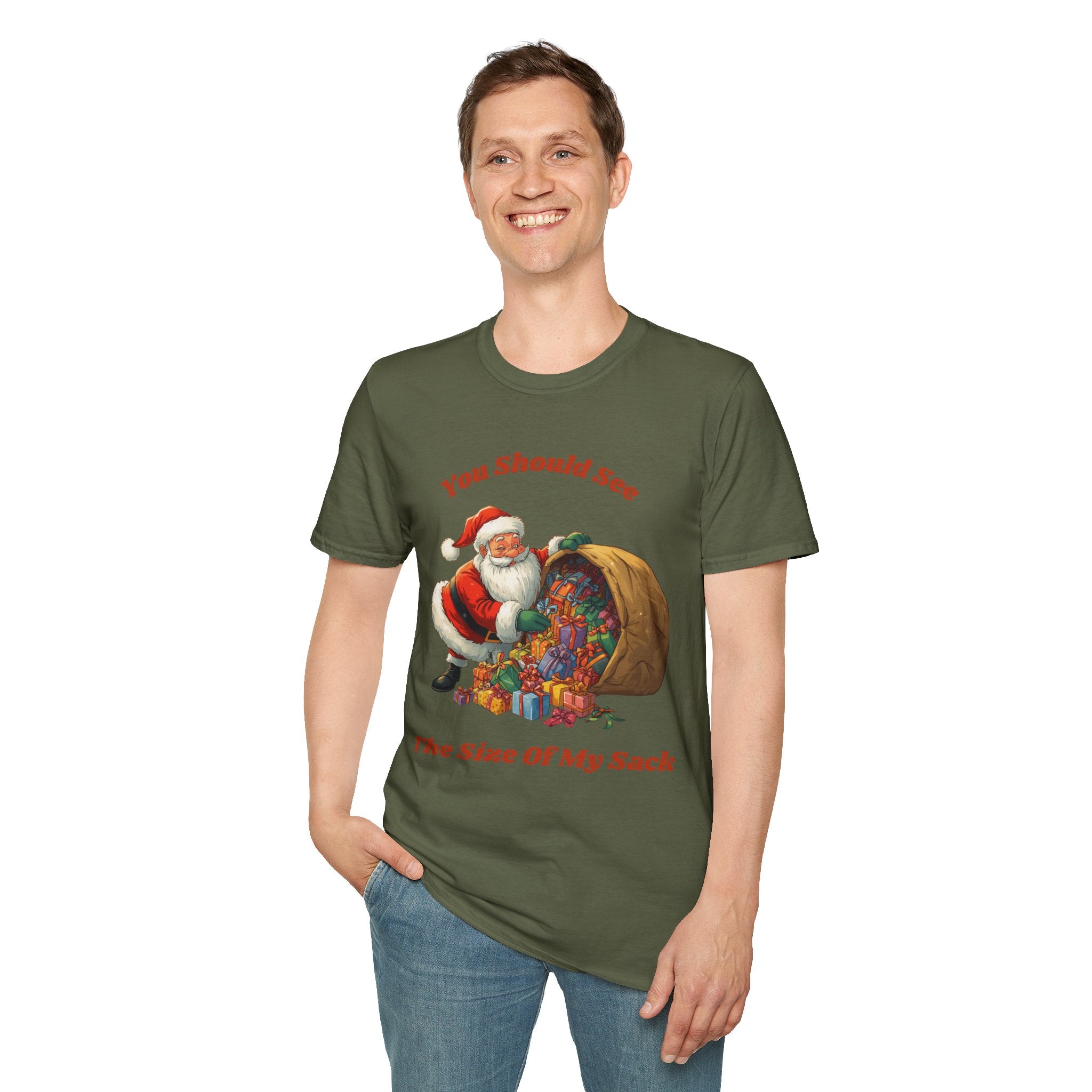 Adult Themed Santa with Sack T-Shirt - 'You Should See The Size Of My Sack' Christmas Attire