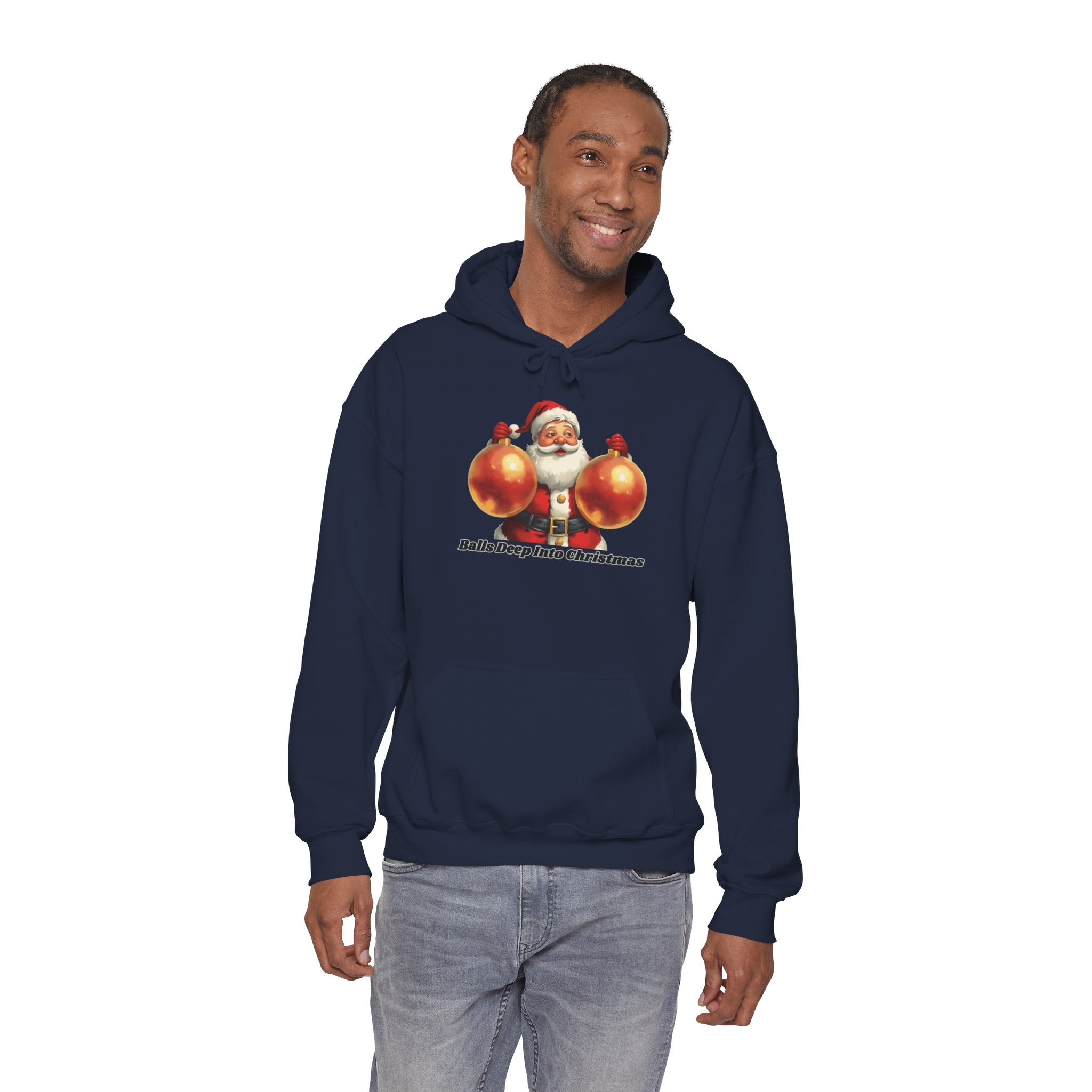 Adult Themed Santa Ornament Hoodie - 'Balls Deep Into Christmas' Christmas Attire