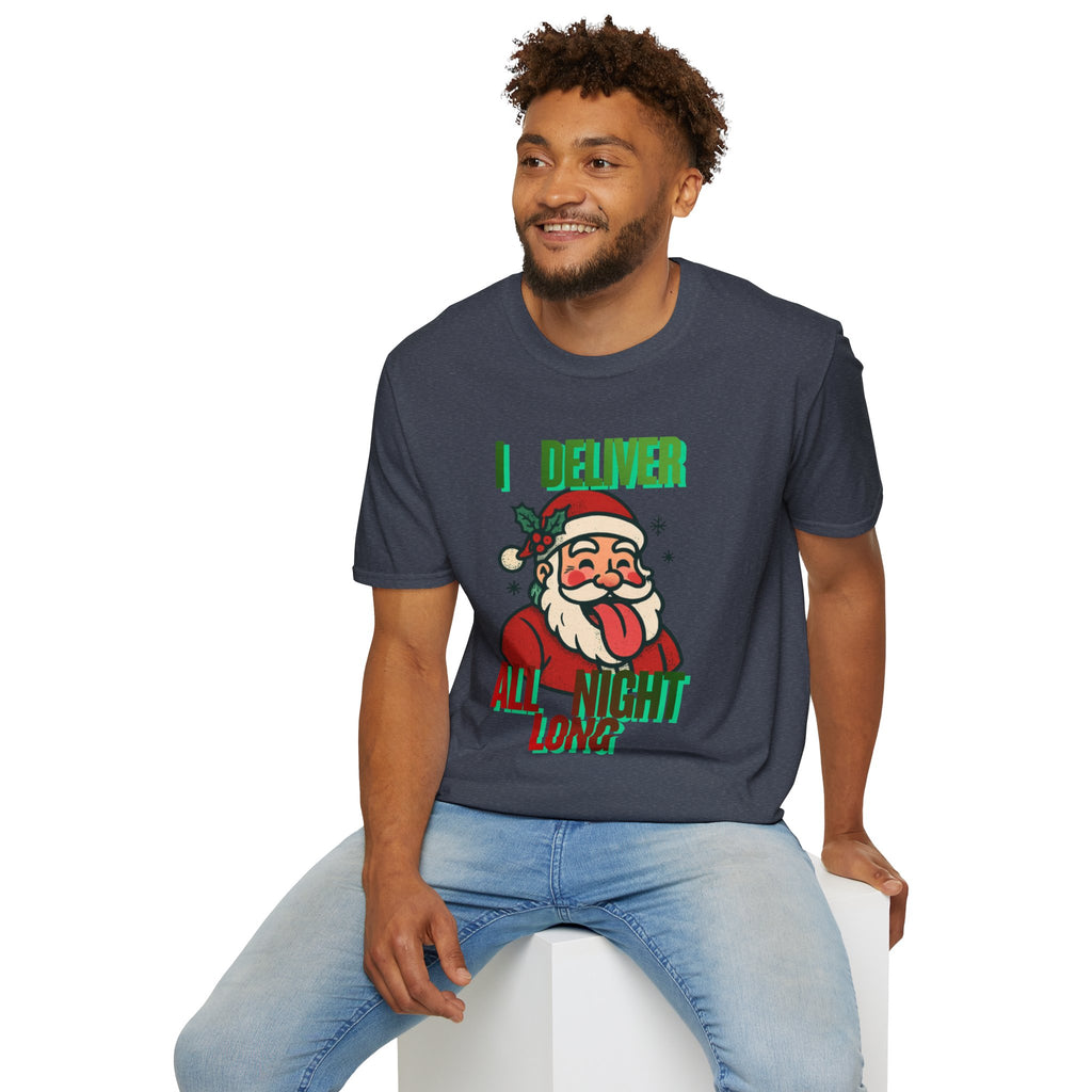 Adult Themed Santa T-Shirt - 'I Deliver All Night Long' Christmas Attire