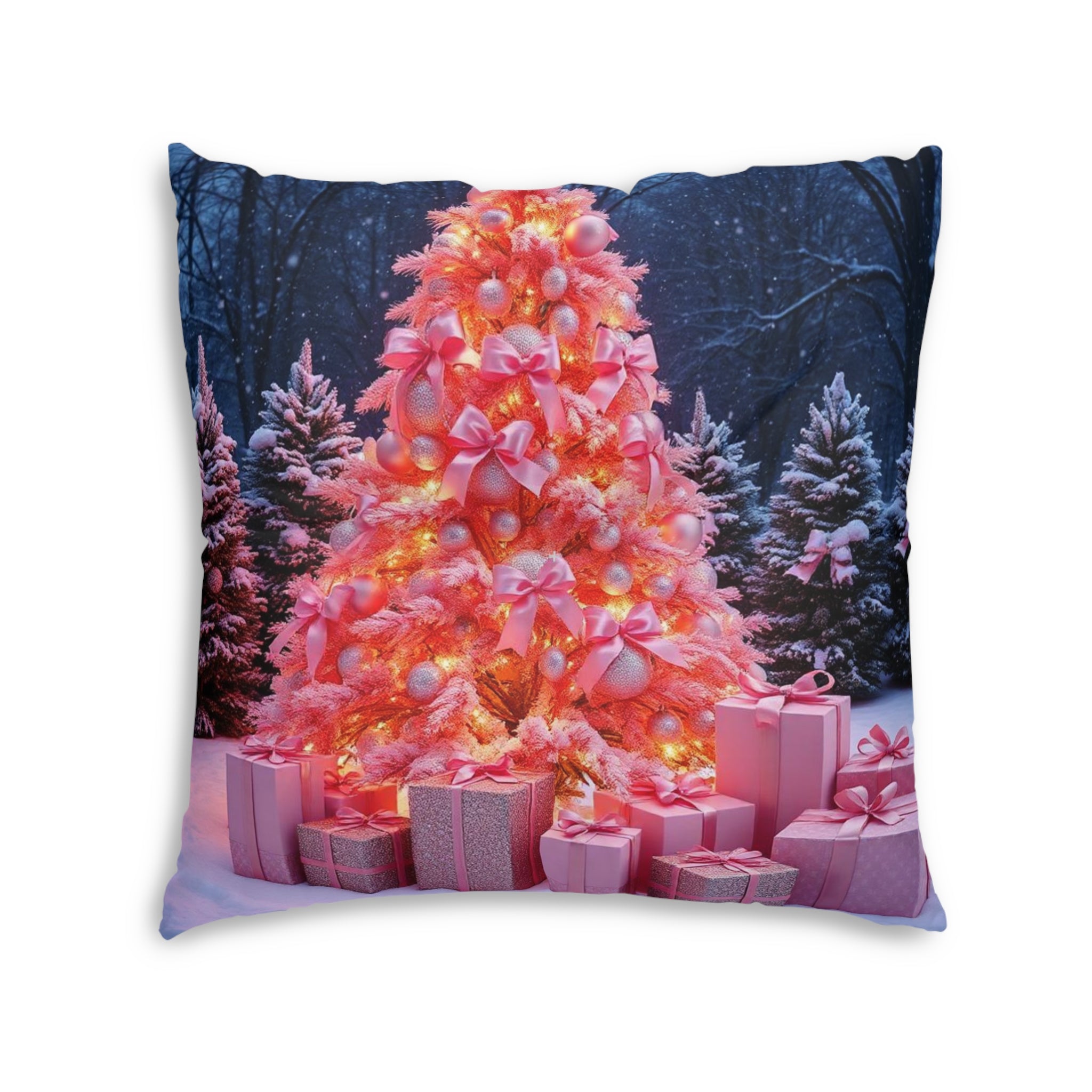 Pink Christmas Tree Floor Pillow — Festive Holiday Decorative Cushion