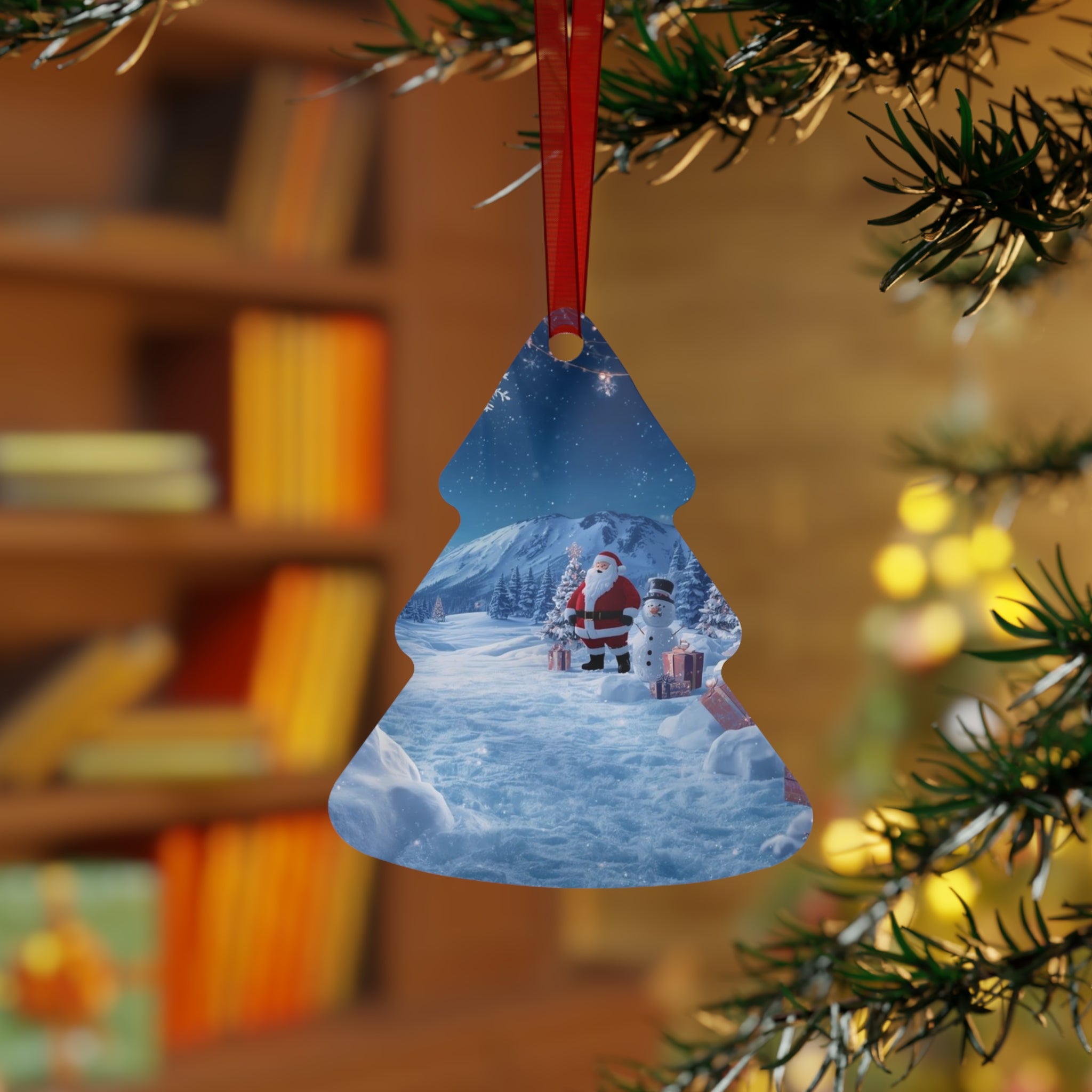 Bell Metal Ornament — Santa in Snowy Mountain Scene Christmas Decoration