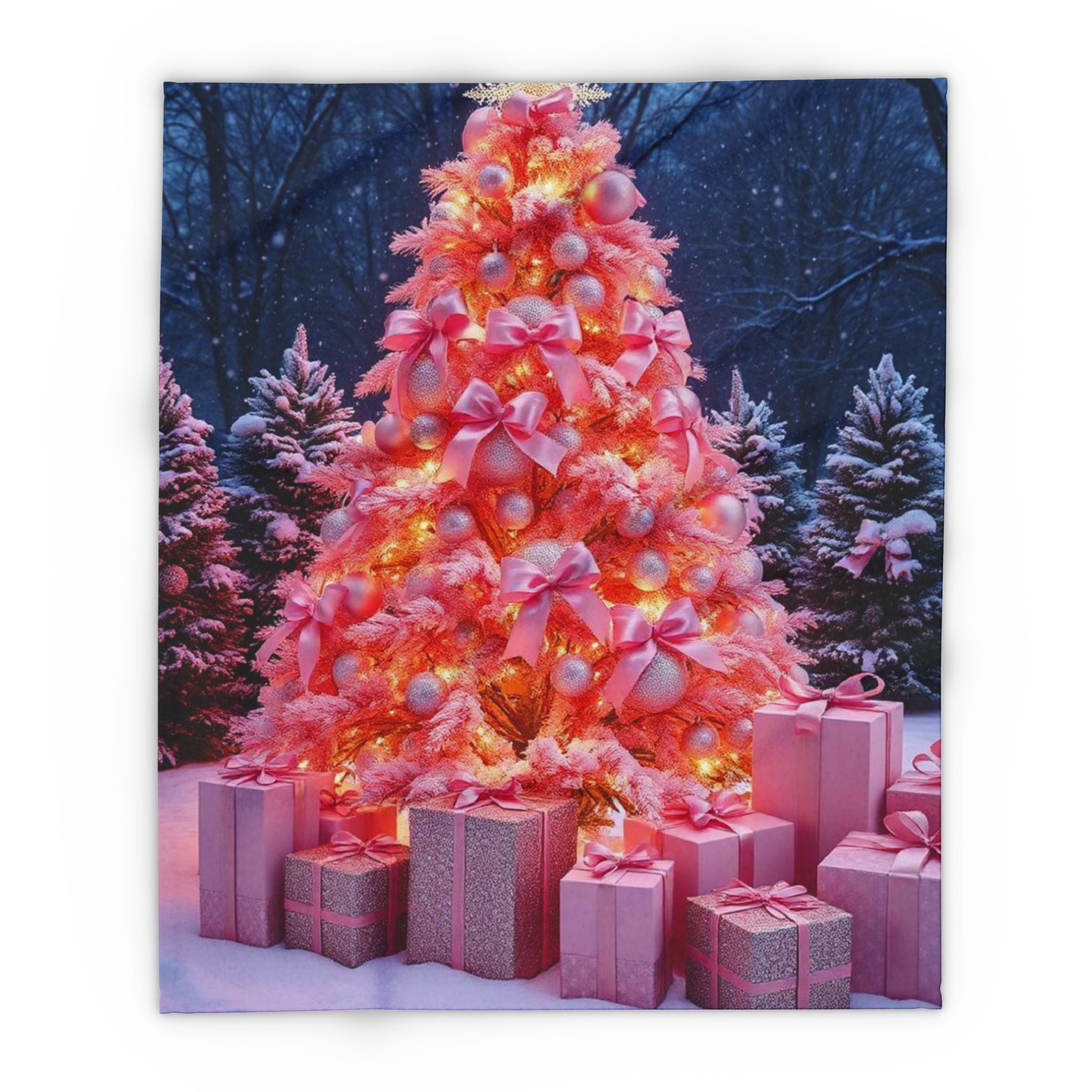 Pink Christmas Tree Fleece Blanket – Festive Holiday Cozy Throw