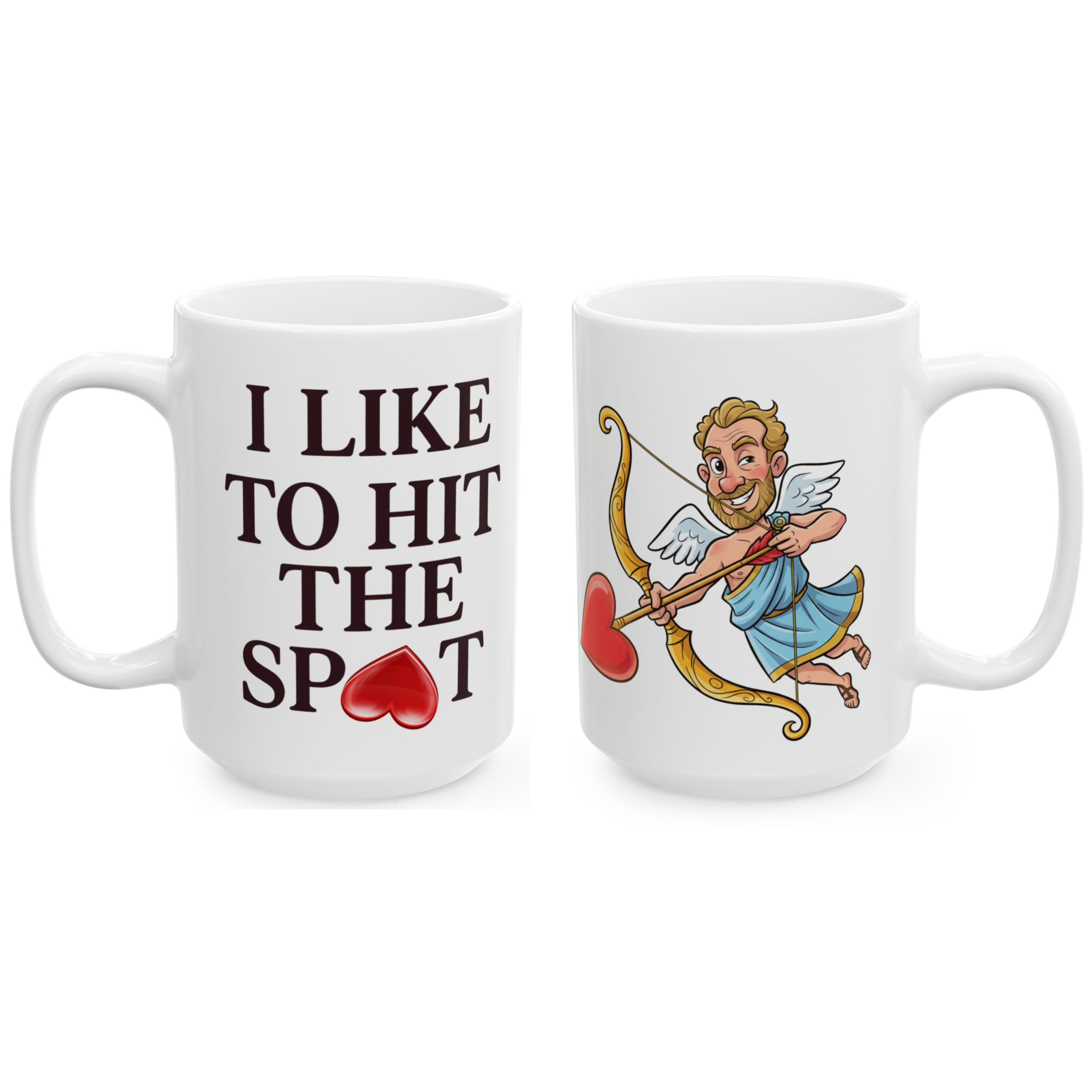 Valentine Cupid Ceramic Mug — "I Like To Hit The Spot" Romantic Coffee Cup