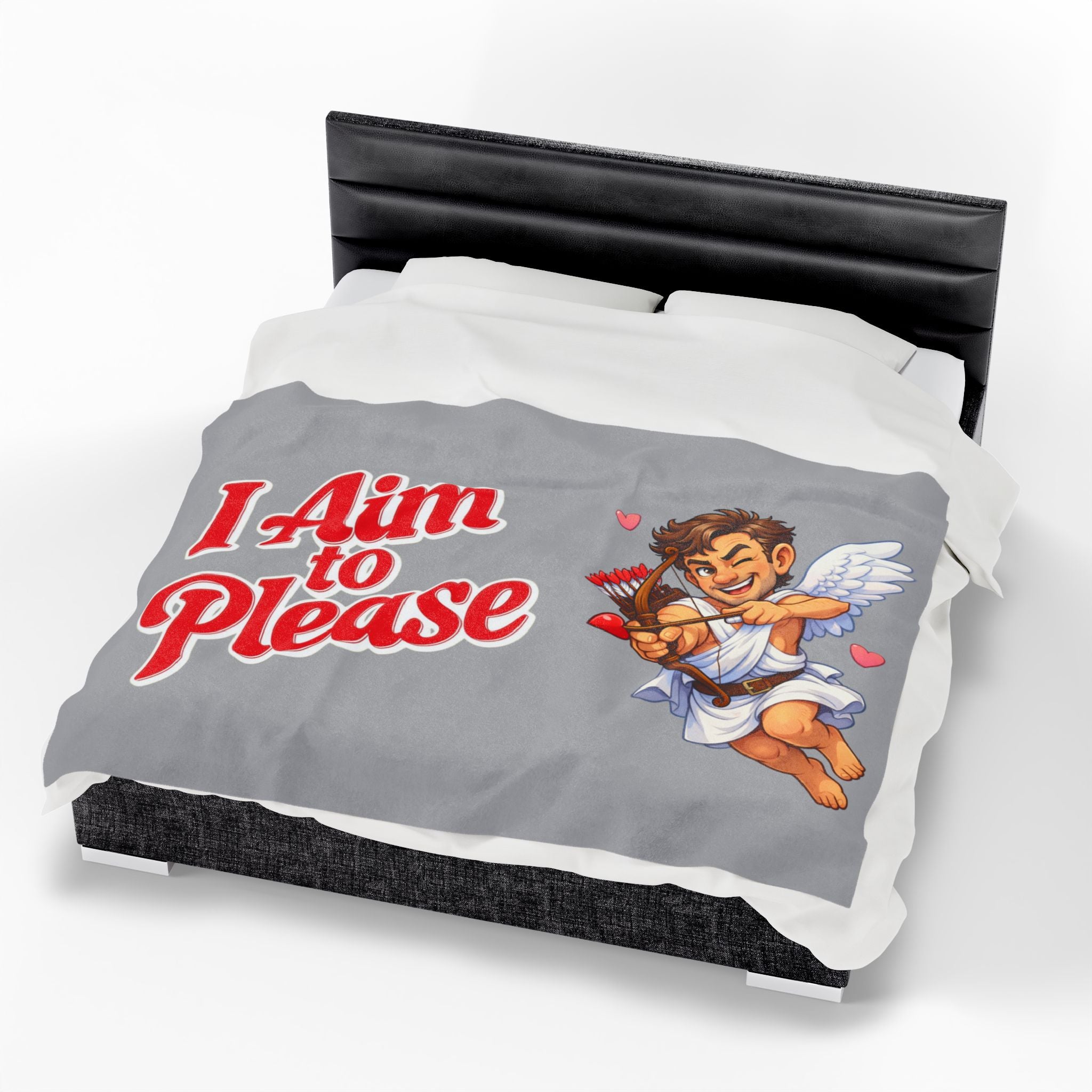 Cupid Cartoon I Aim to Please Velveteen Plush Blanket