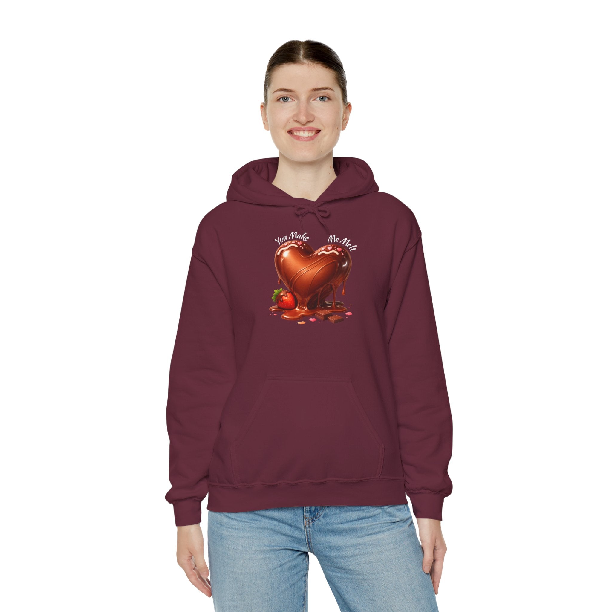 Chocolate-Dipped Heart Hoodie — Romantic Strawberry Valentine Sweatshirt