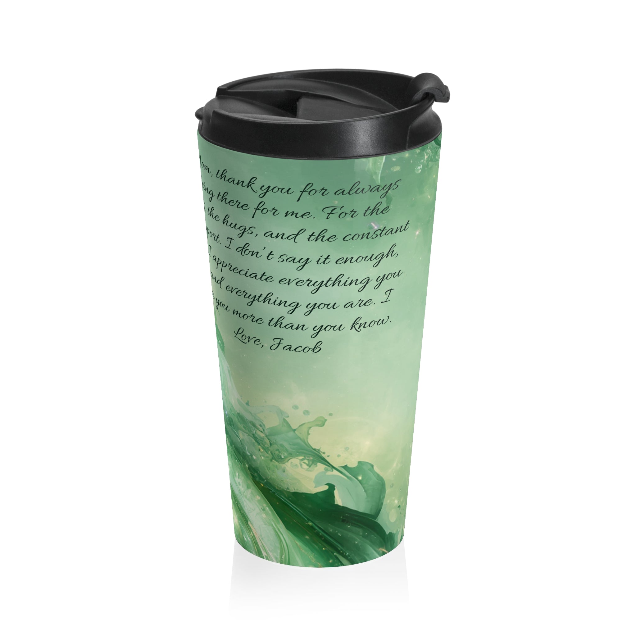 Personalized - Thank You Mom Stainless Steel Travel Mug - Sentimental Green Keepsake Gift