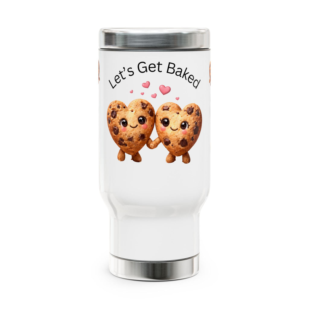 Let's Get Baked 14oz Stainless Steel Travel Mug — Heart Cookie Coffee Tumbler with Handle