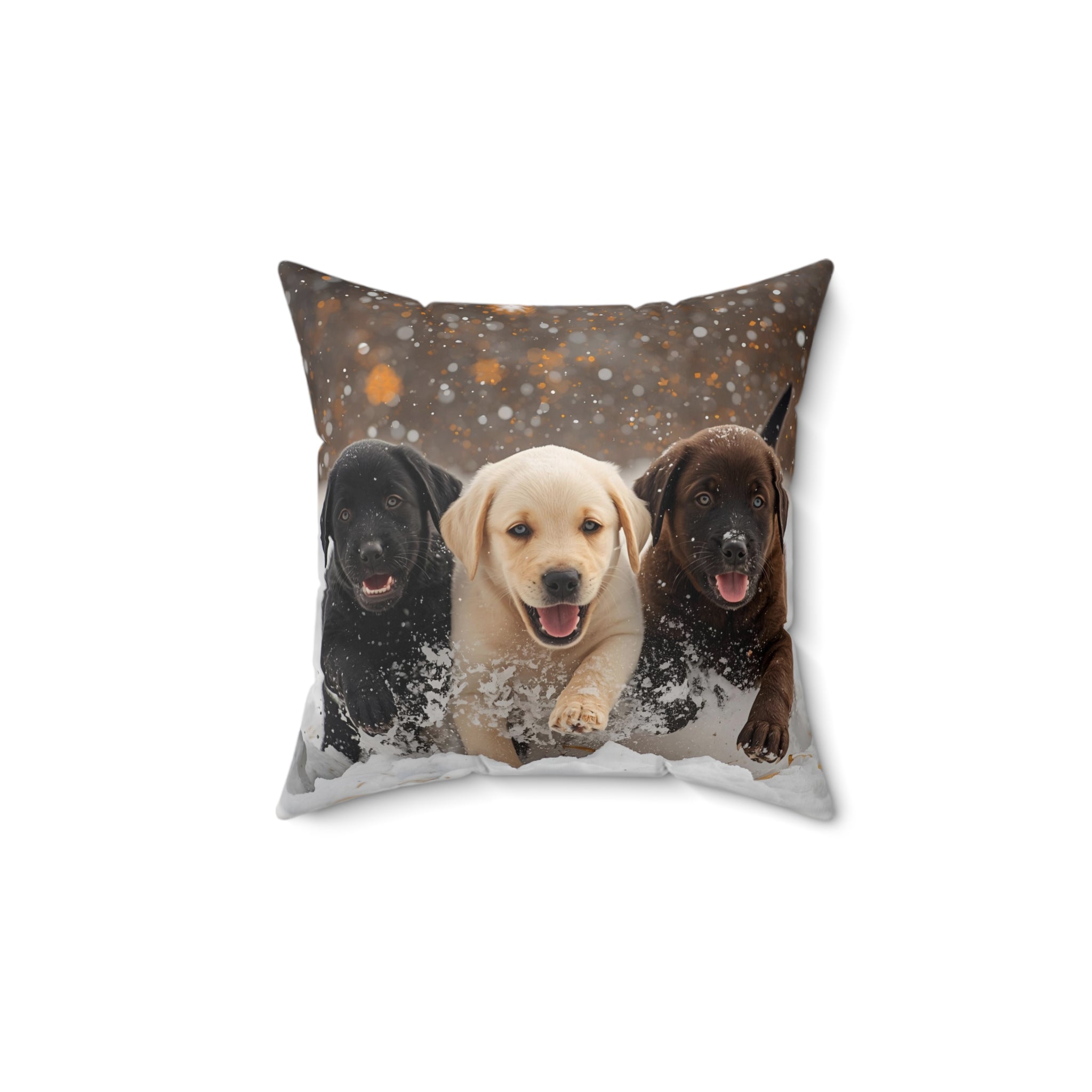 Cute Labrador Puppies Square Throw Pillow — Decorative Cushion for Dog Lovers