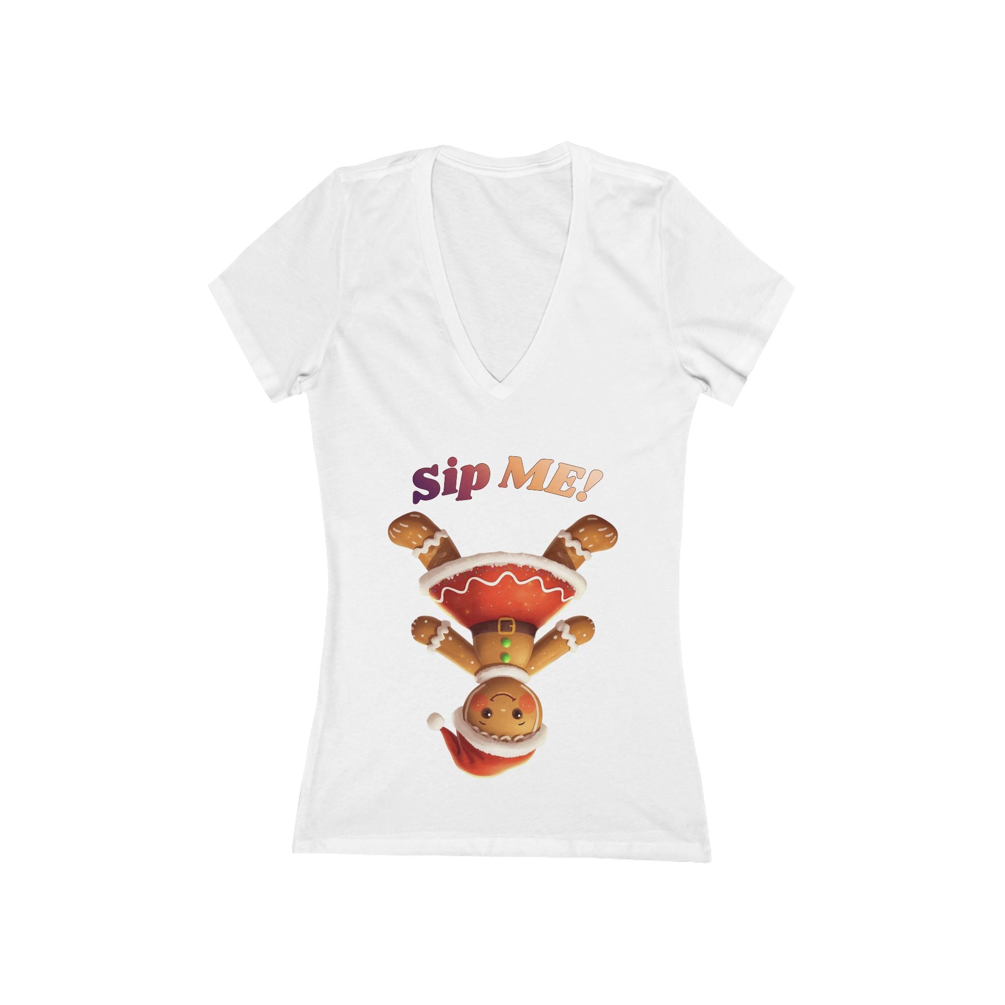 Adult Themed Gingerbread Womanl V-Neck Tee — 'Sip Me' Christmas Attire
