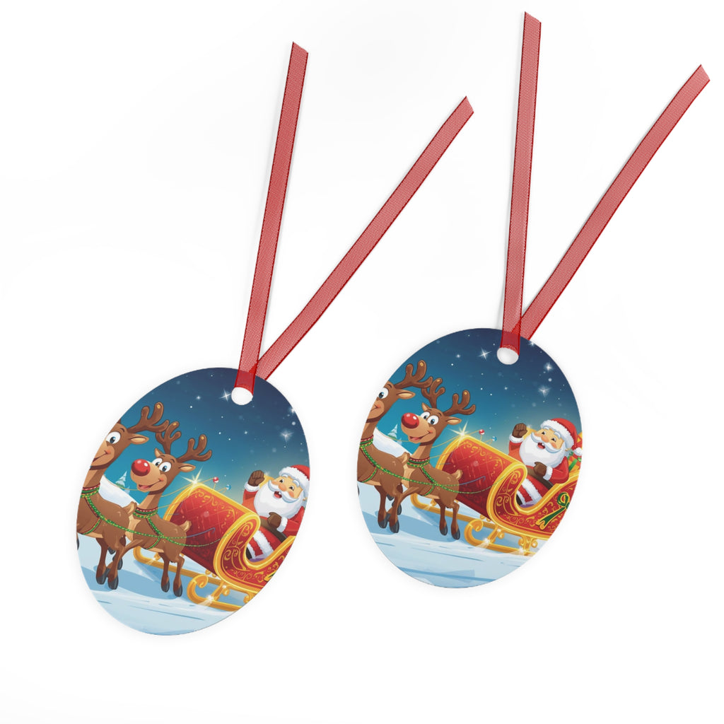 Santa Sleigh & Reindeer Metal Ornament — Christmas Tree Decoration